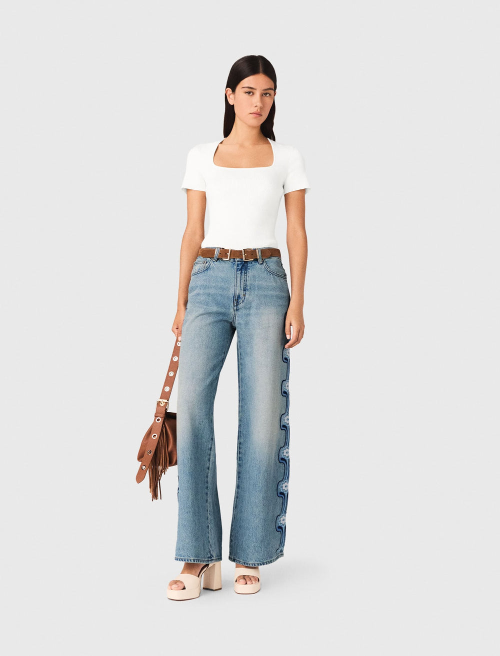 Maje On Sale / Floral embroidered wide-leg jeans