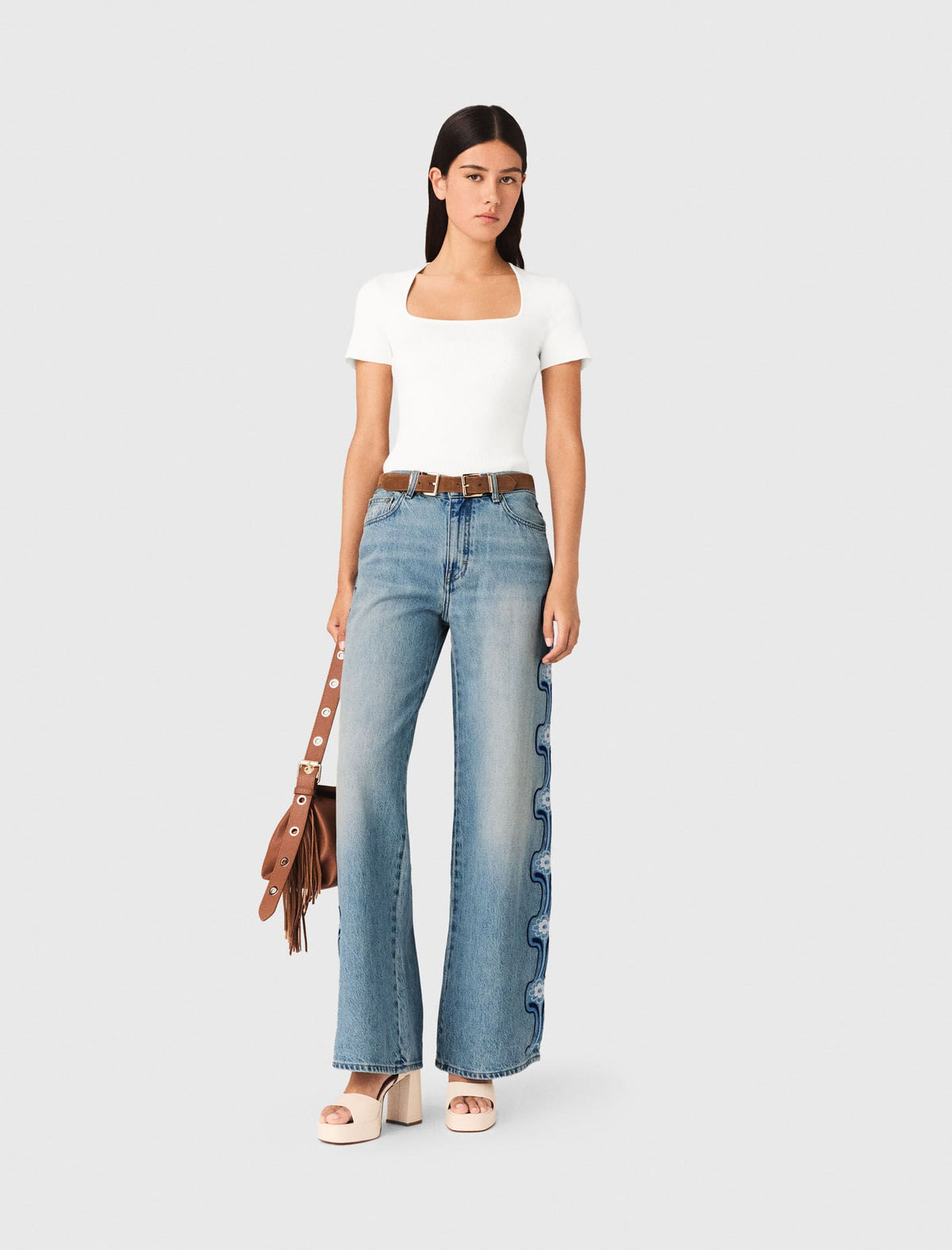 Maje On Sale / Floral embroidered wide-leg jeans
