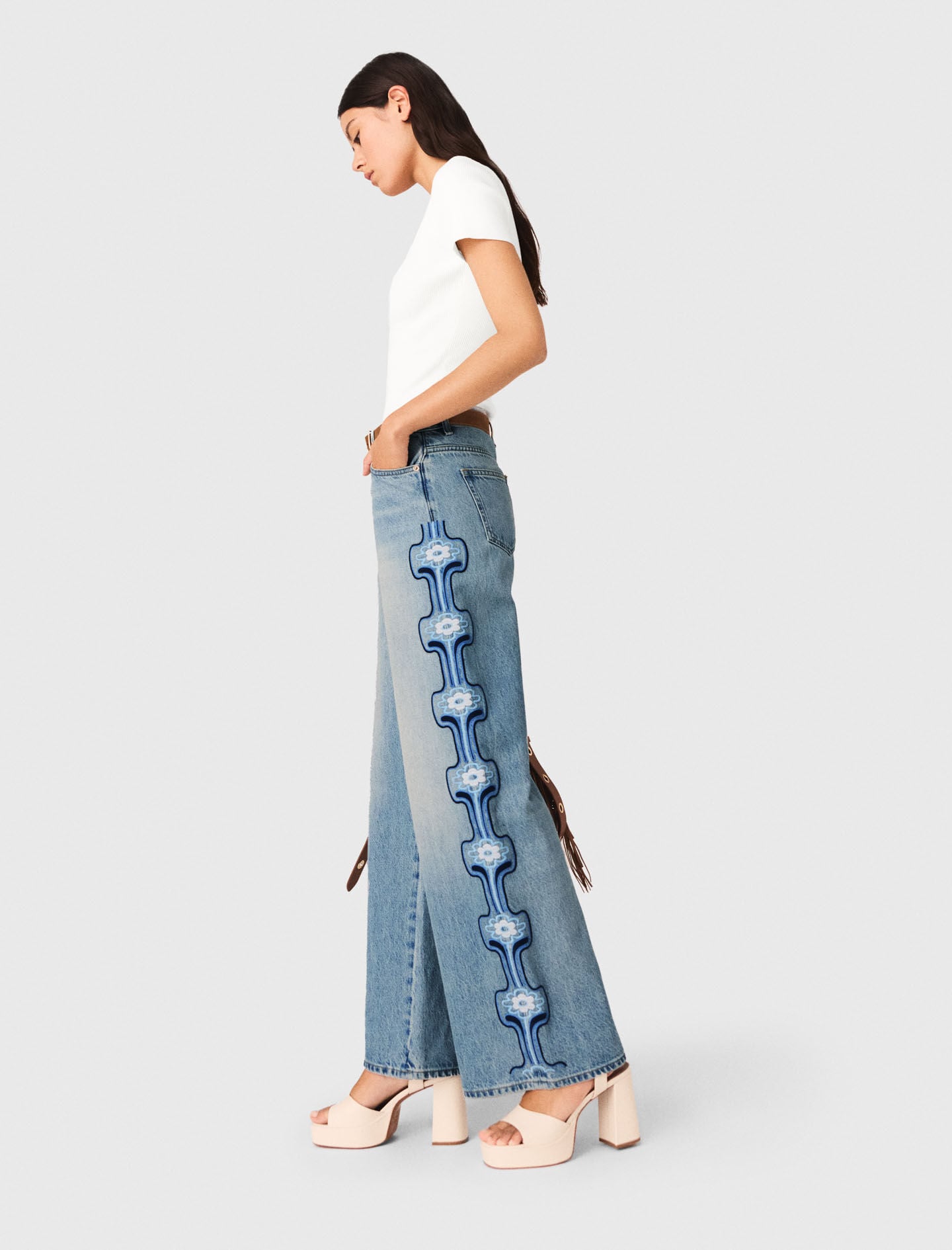 Maje On Sale / Floral embroidered wide-leg jeans