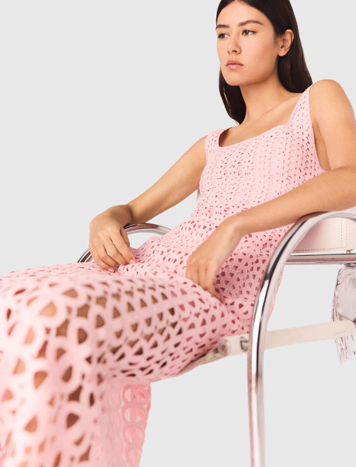 Maje Outlet / Rhinestone crochet midi dress