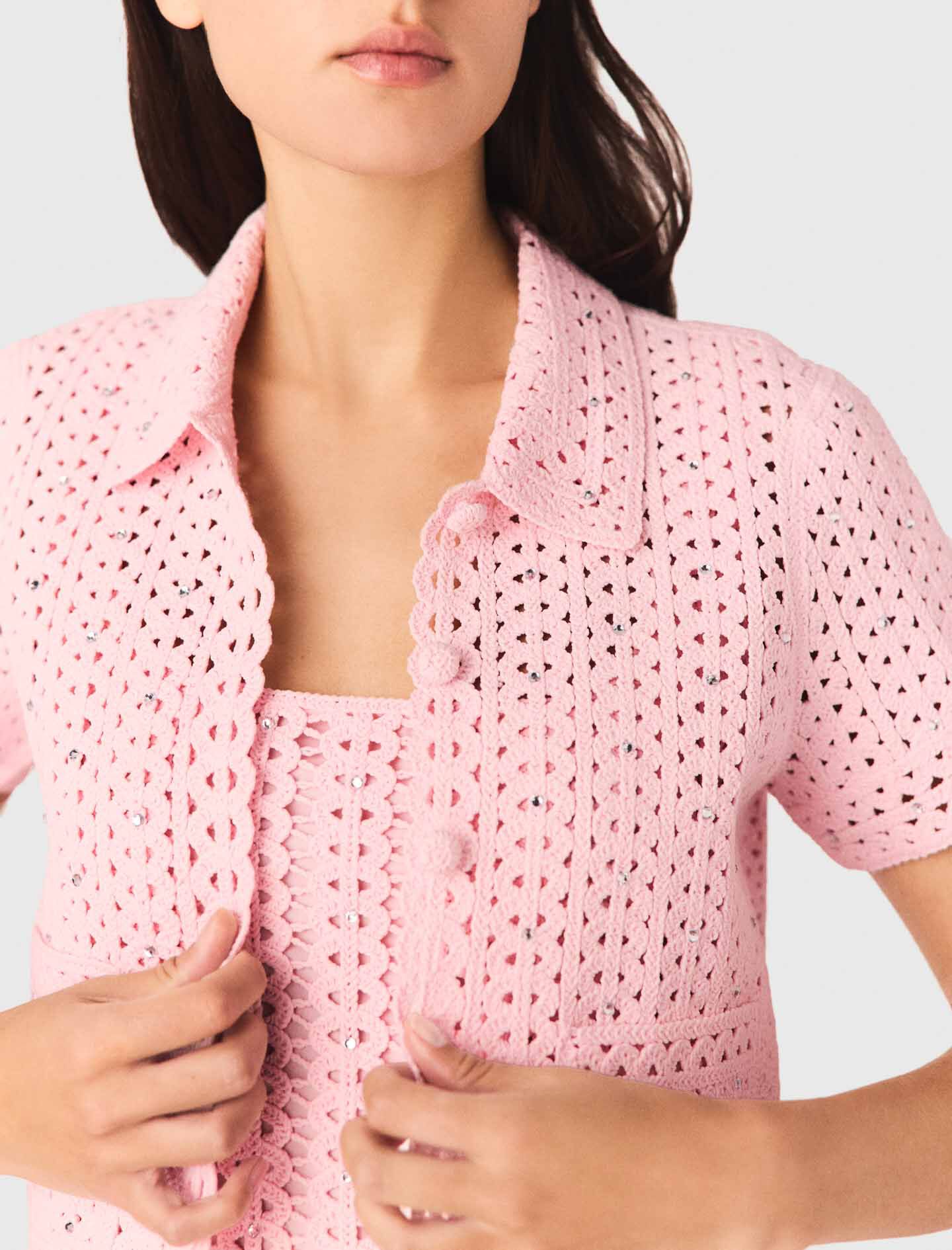 Maje New / Rhinestone crochet cardigan