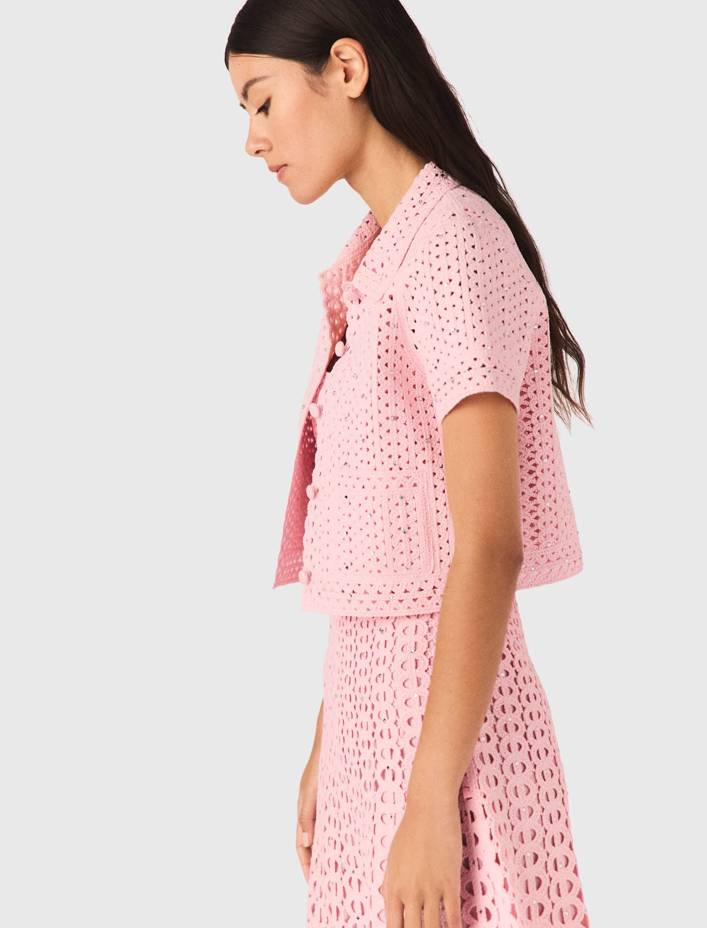 Maje New / Rhinestone crochet cardigan
