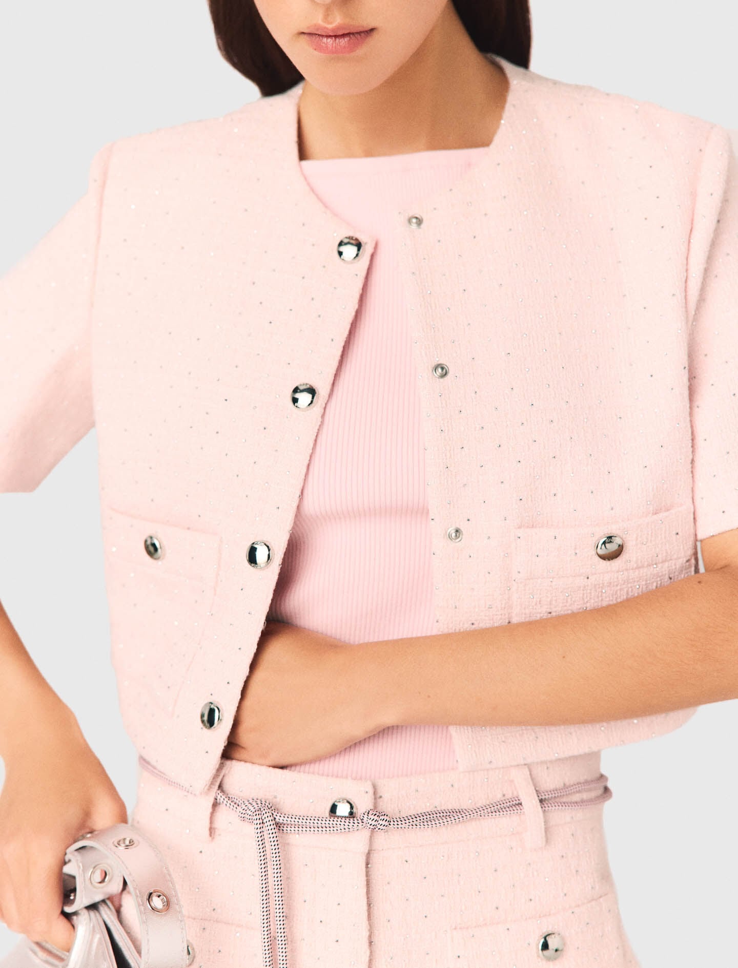 Maje Outlet / Short-sleeved tweed jacket