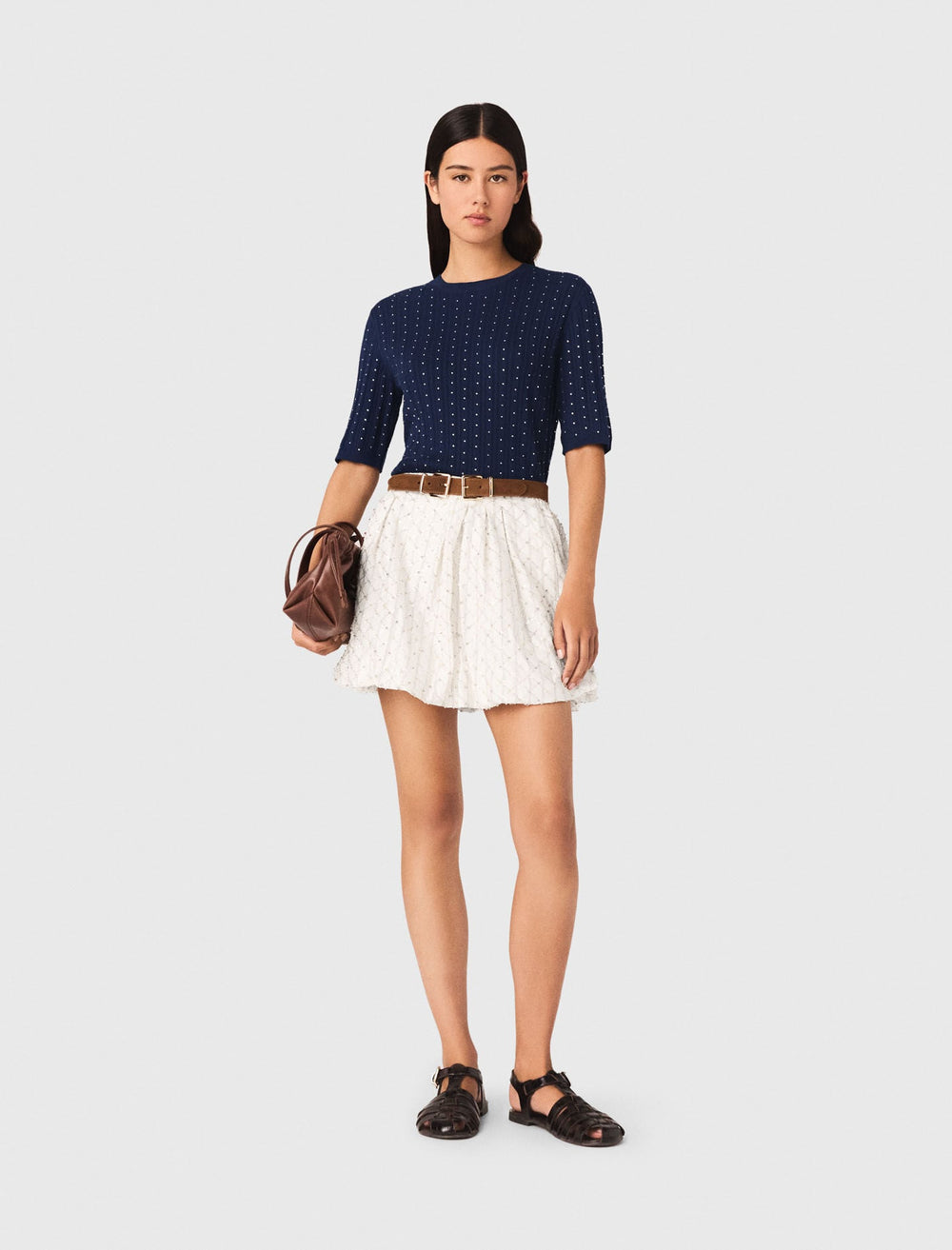 Maje Discount / Round-neck rhinestone sweater