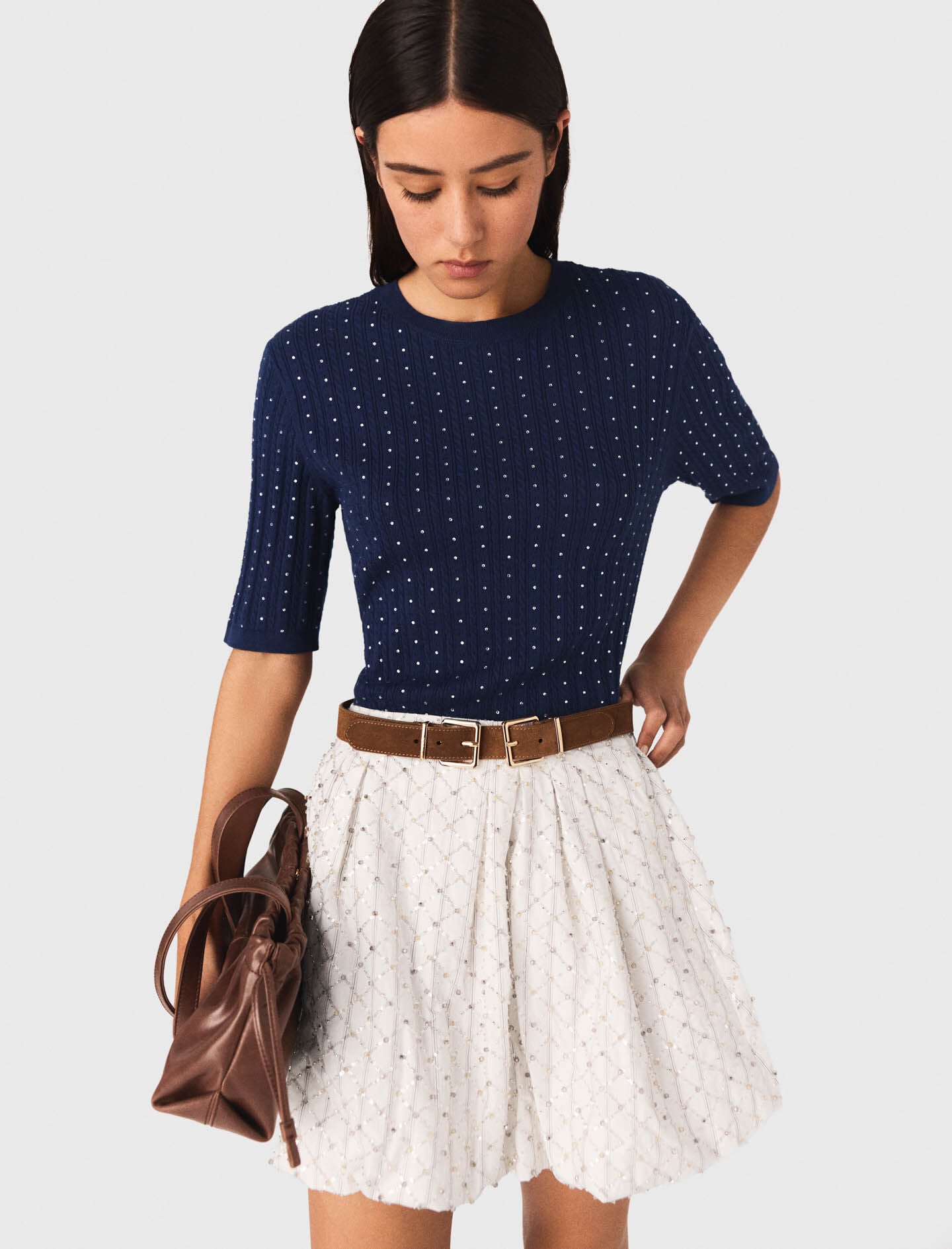 Maje Discount / Round-neck rhinestone sweater