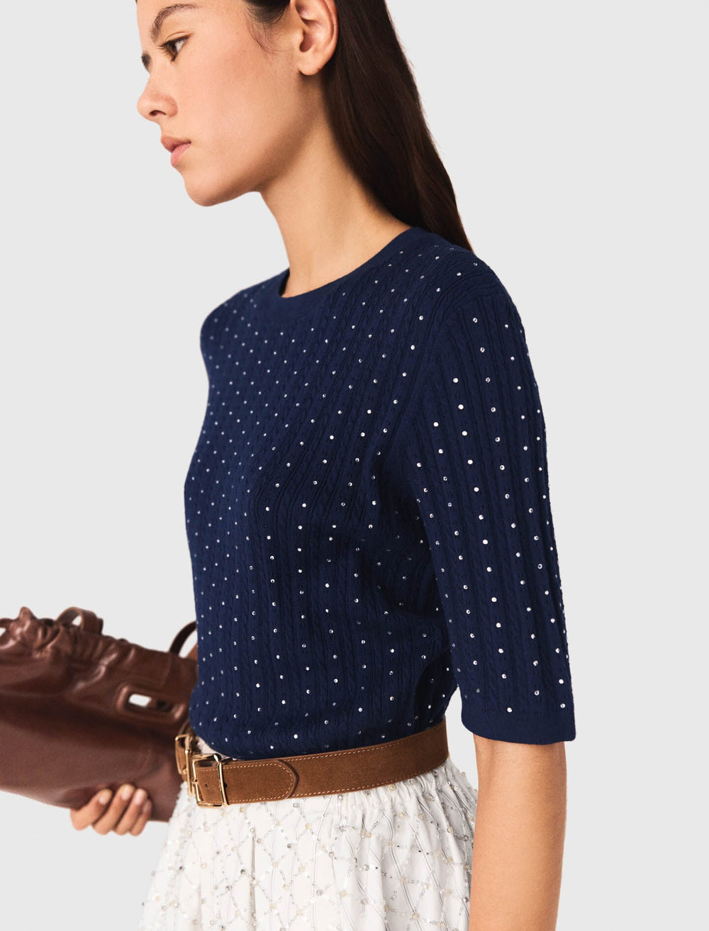 Maje Discount / Round-neck rhinestone sweater