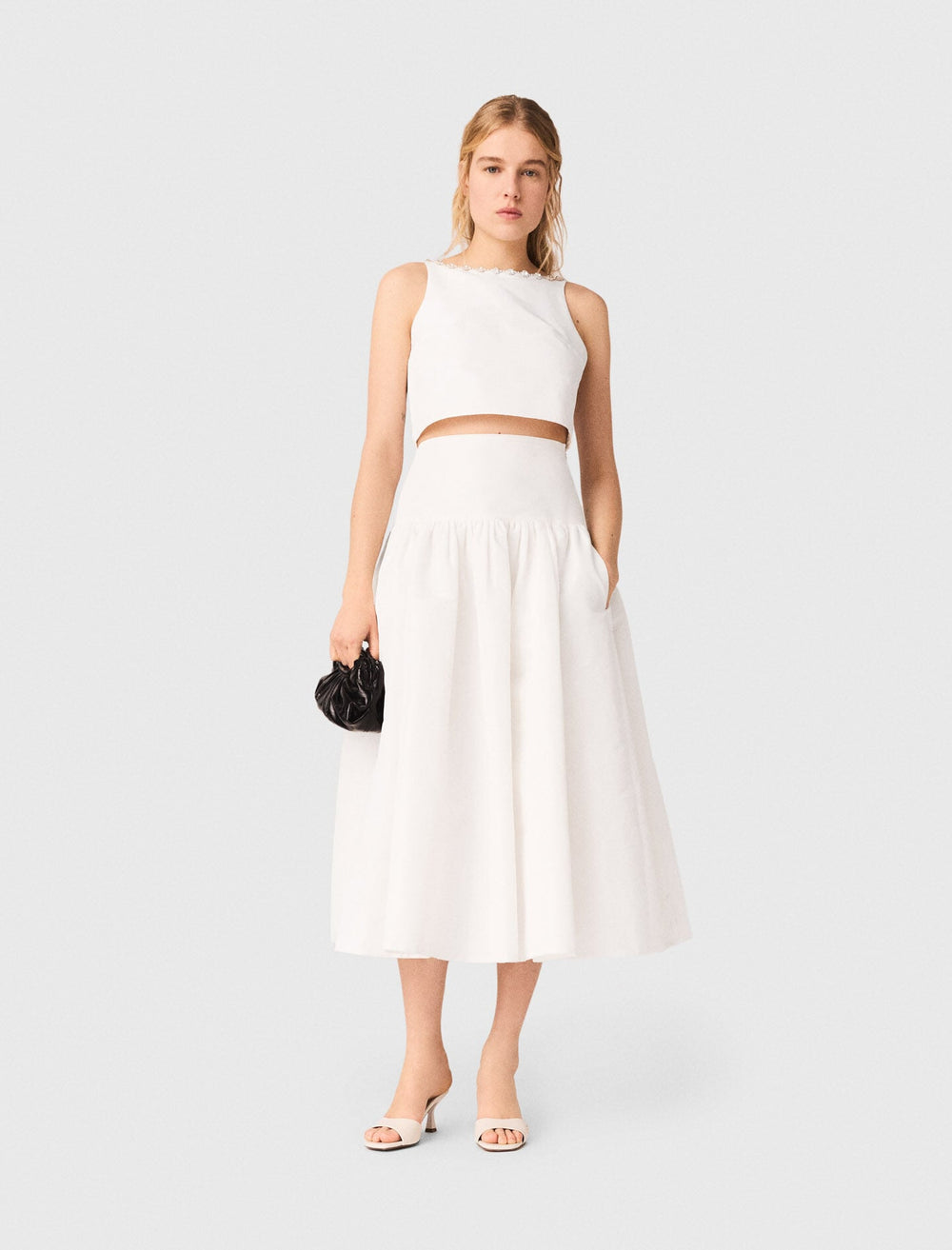 Maje Online / Jewelled collar taffeta crop top