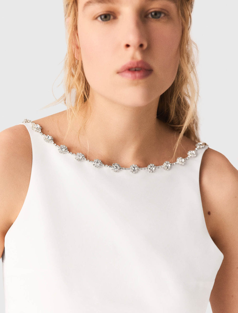 Maje Online / Jewelled collar taffeta crop top