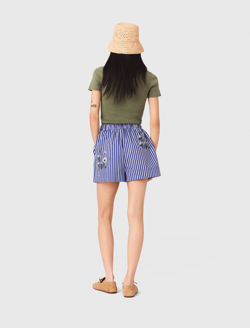 Maje On Sale / Embroidered striped cotton shorts