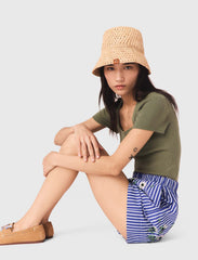 Maje On Sale / Embroidered striped cotton shorts