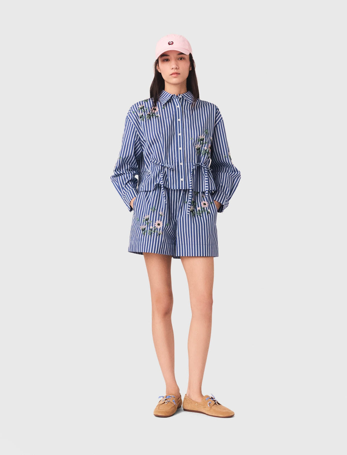 Maje Outlet / Cropped embroidered striped shirt