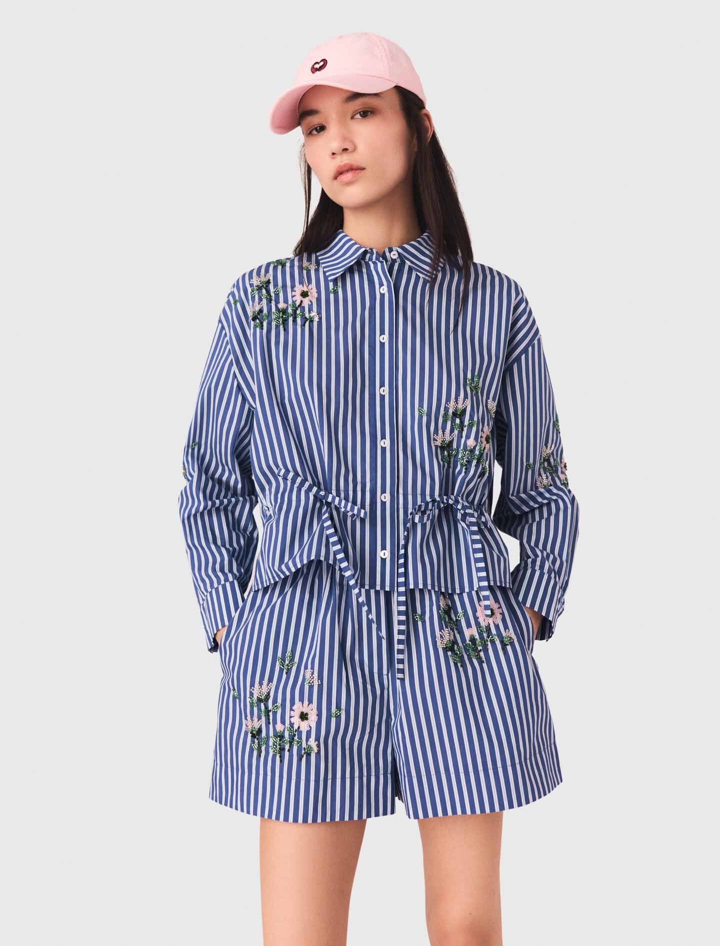 Maje Outlet / Cropped embroidered striped shirt