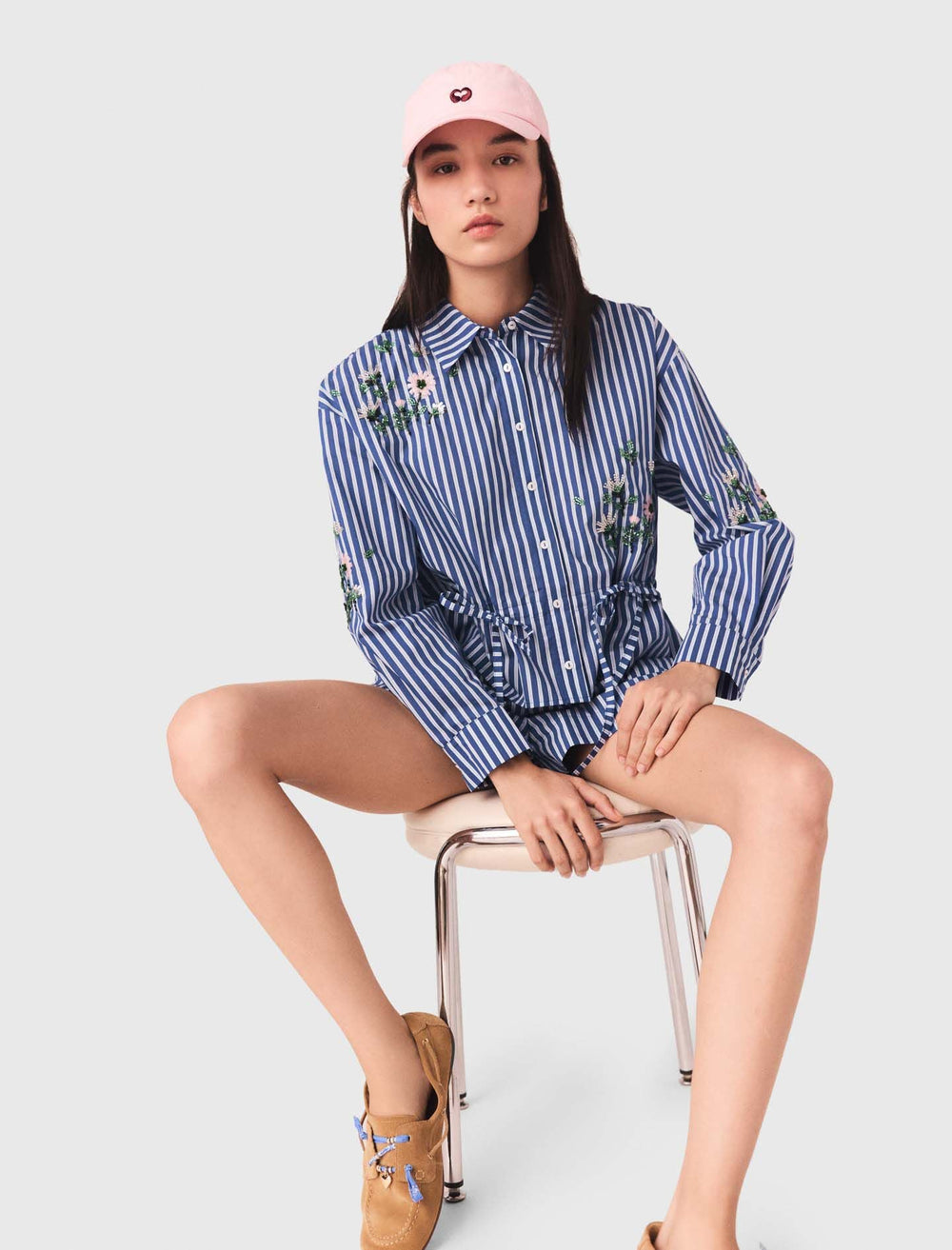 Maje Outlet / Cropped embroidered striped shirt