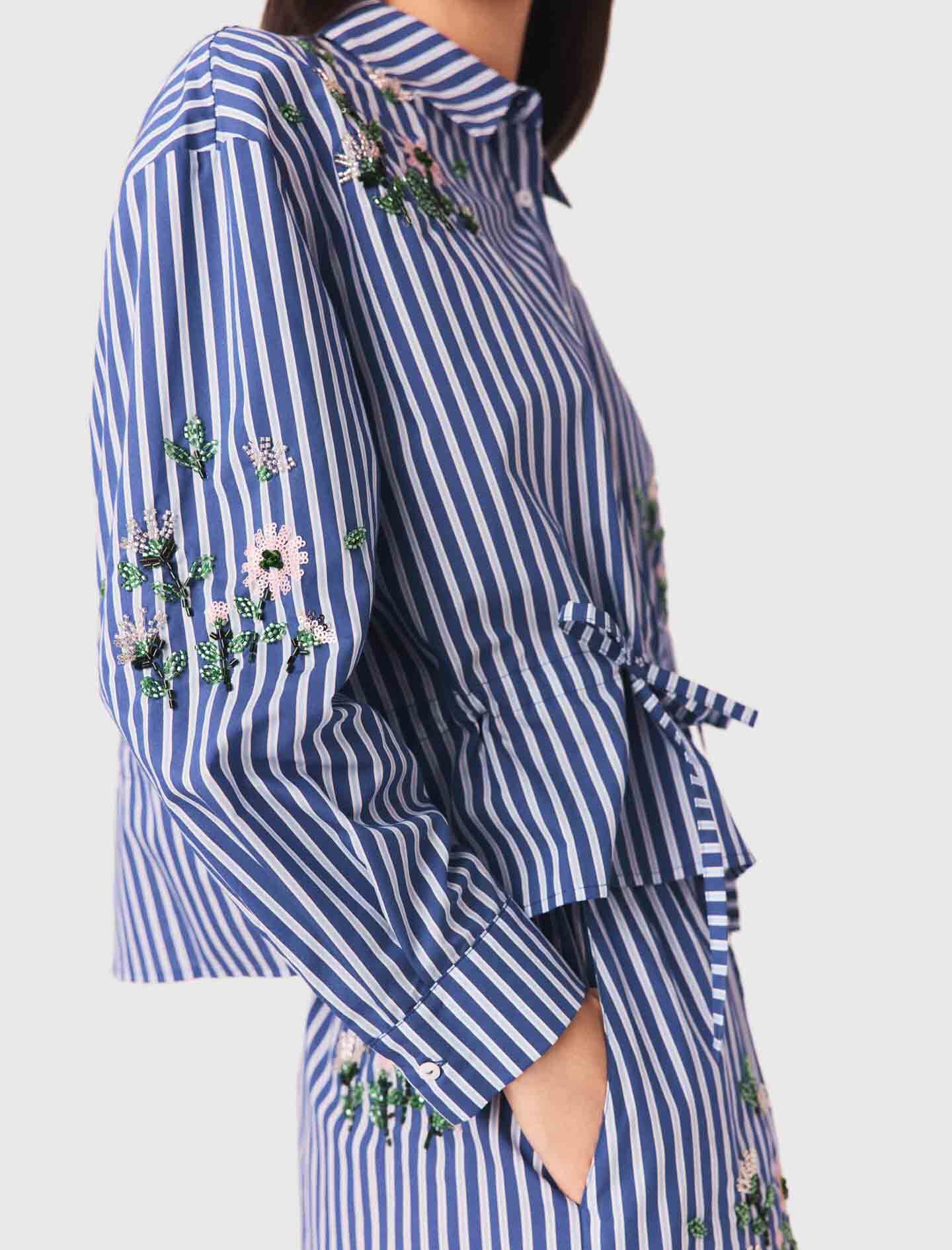 Maje Outlet / Cropped embroidered striped shirt