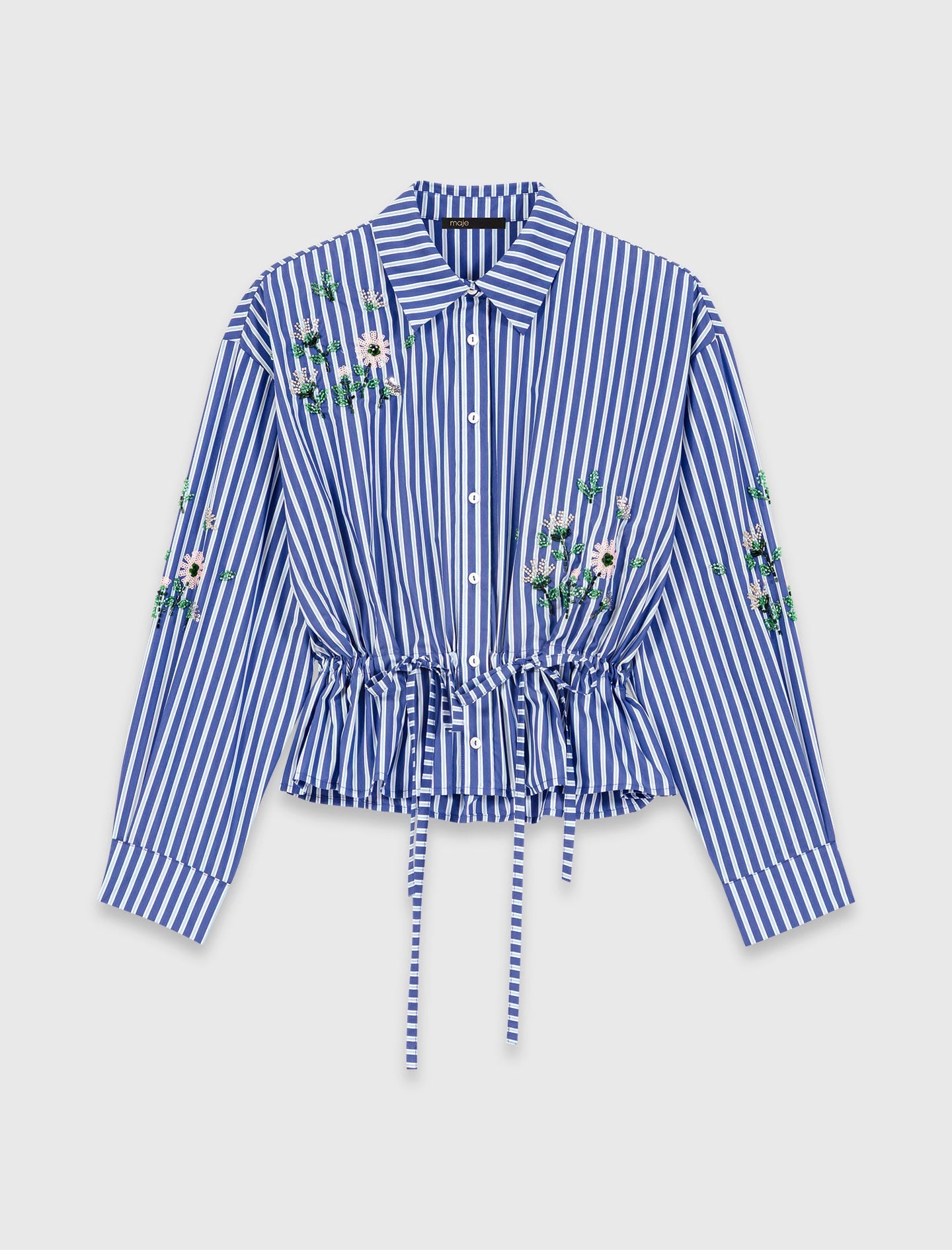 Maje Outlet / Cropped embroidered striped shirt