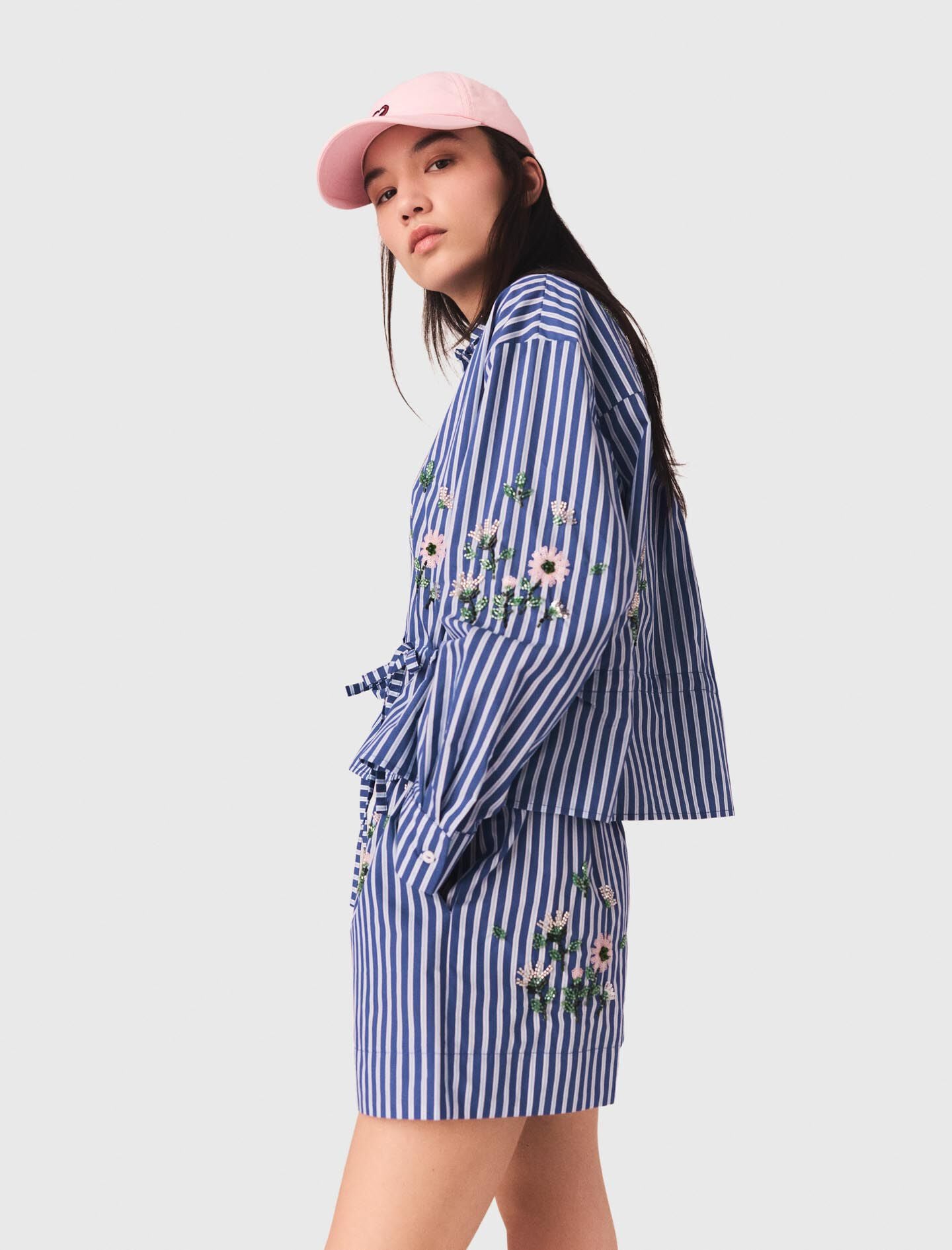 Maje Outlet / Cropped embroidered striped shirt