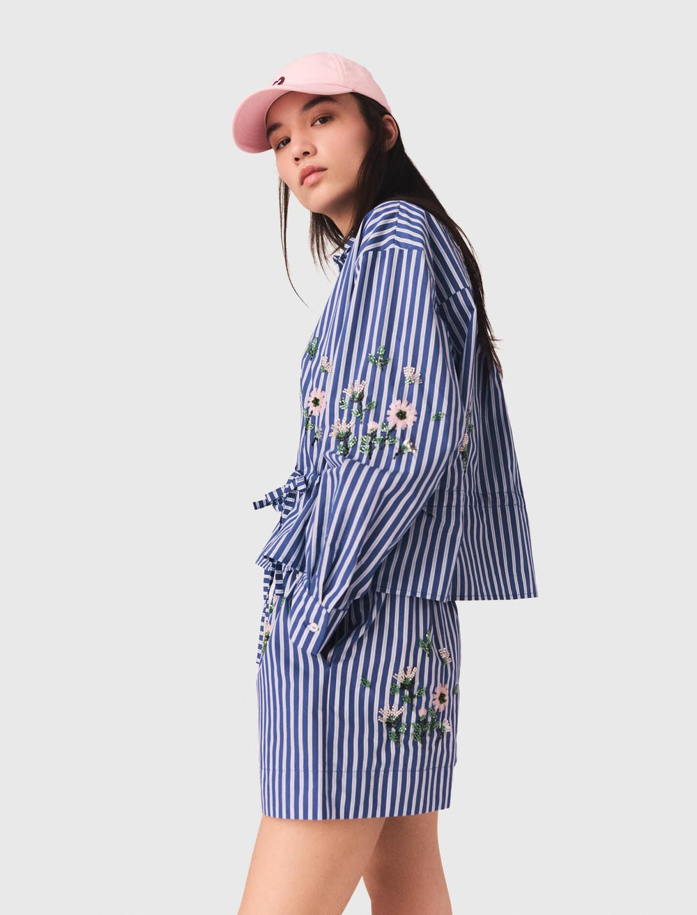 Maje Outlet / Cropped embroidered striped shirt