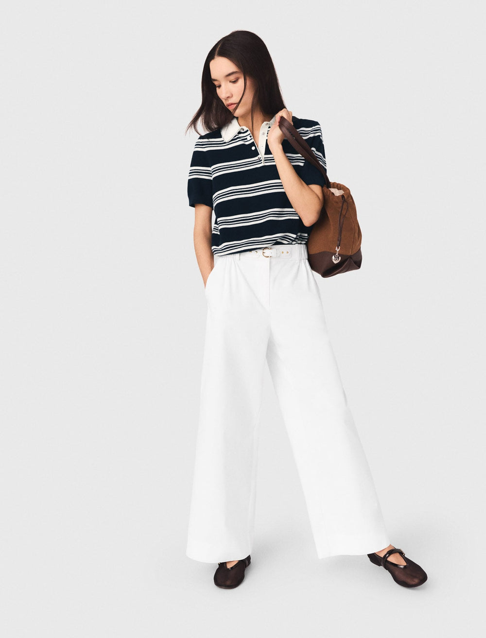 Maje On Sale / Wide-leg cotton trousers