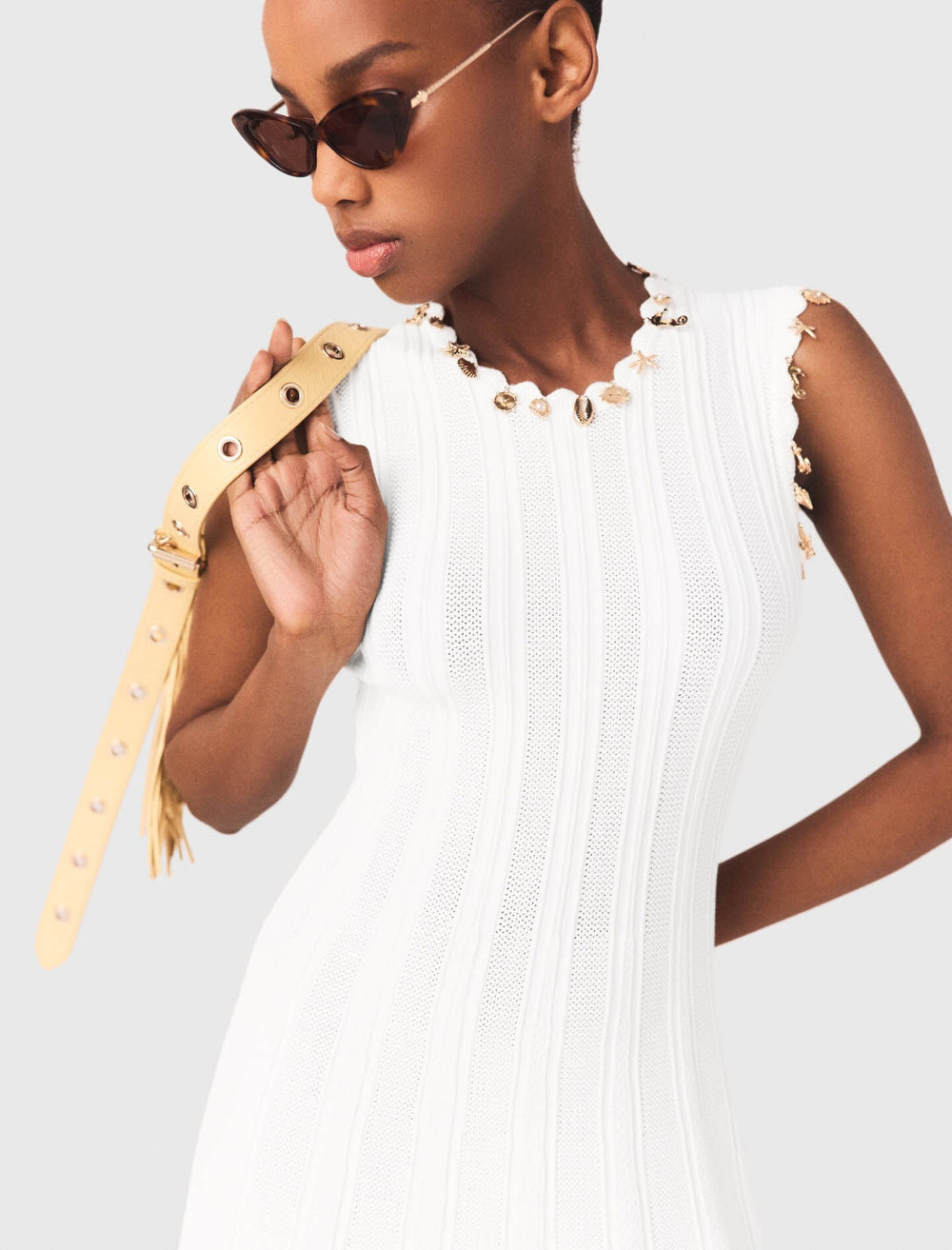 Maje Discount / Knit dress with gold jewellery