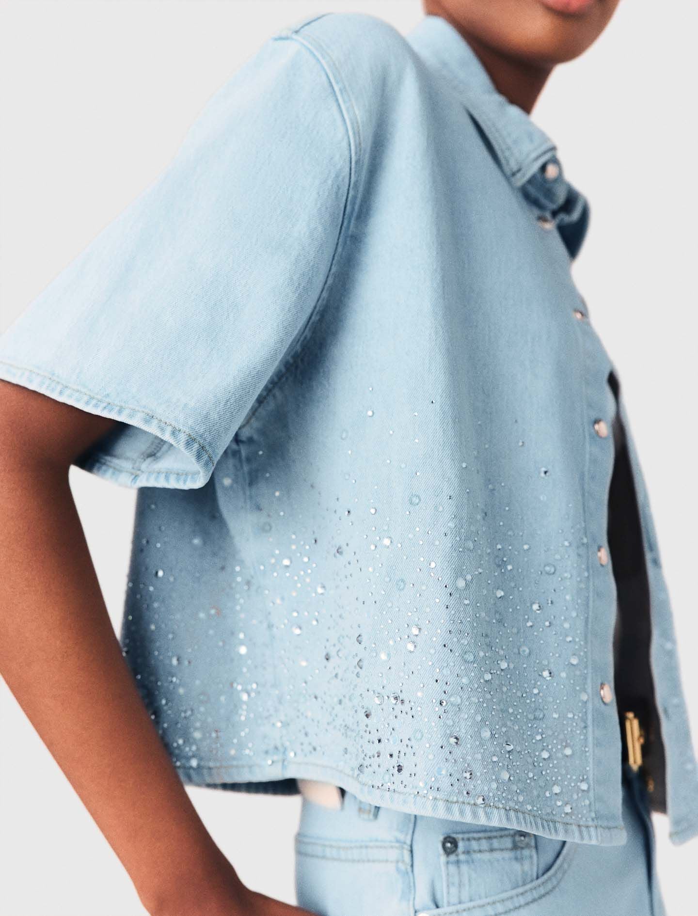 Maje On Sale / Cropped rhinestone denim shirt