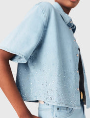 Maje On Sale / Cropped rhinestone denim shirt
