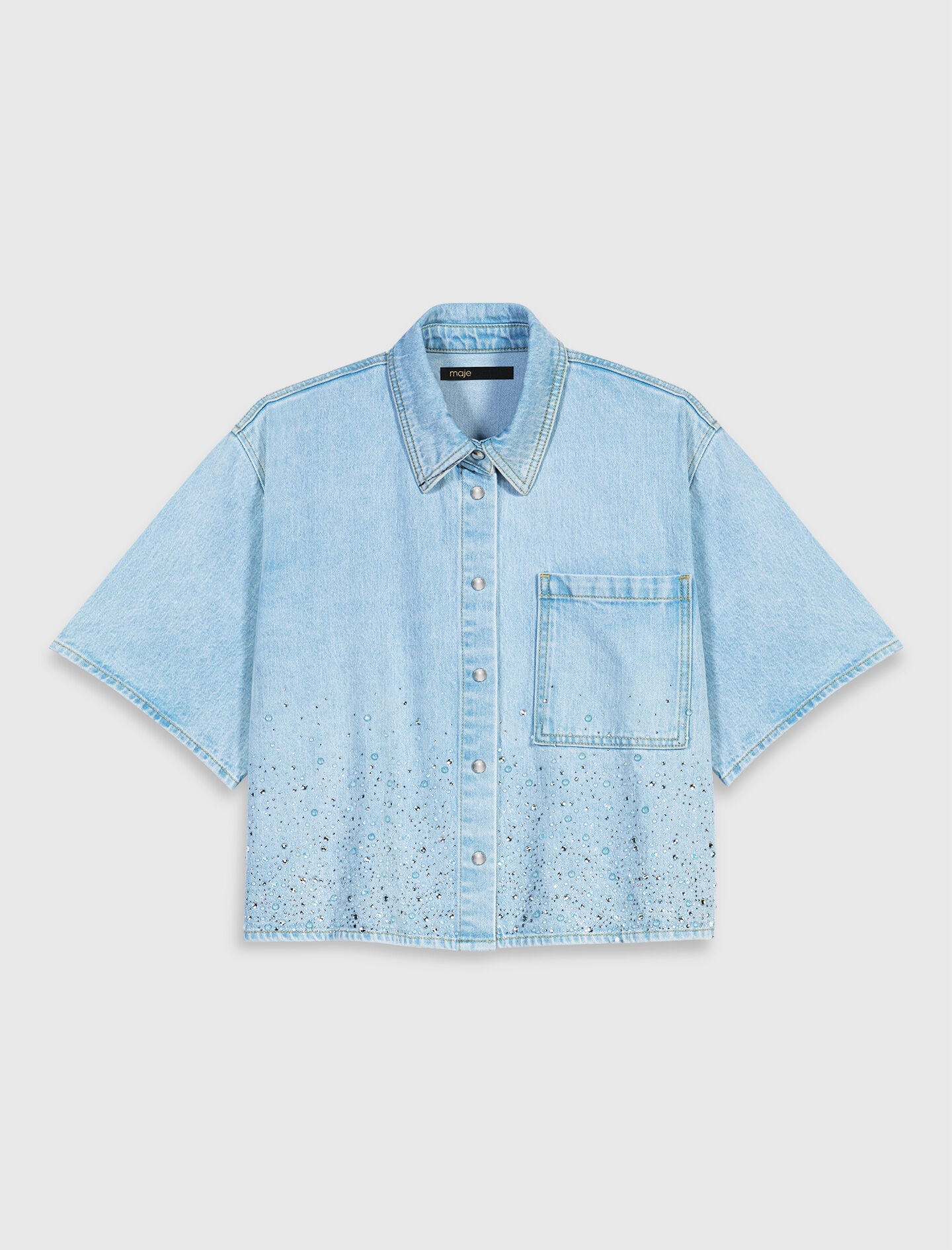 Maje On Sale / Cropped rhinestone denim shirt