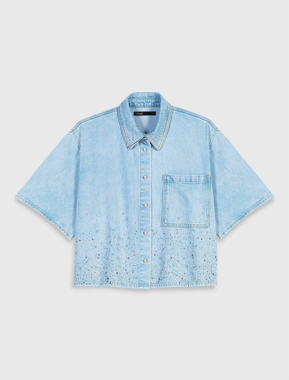 Maje On Sale / Cropped rhinestone denim shirt