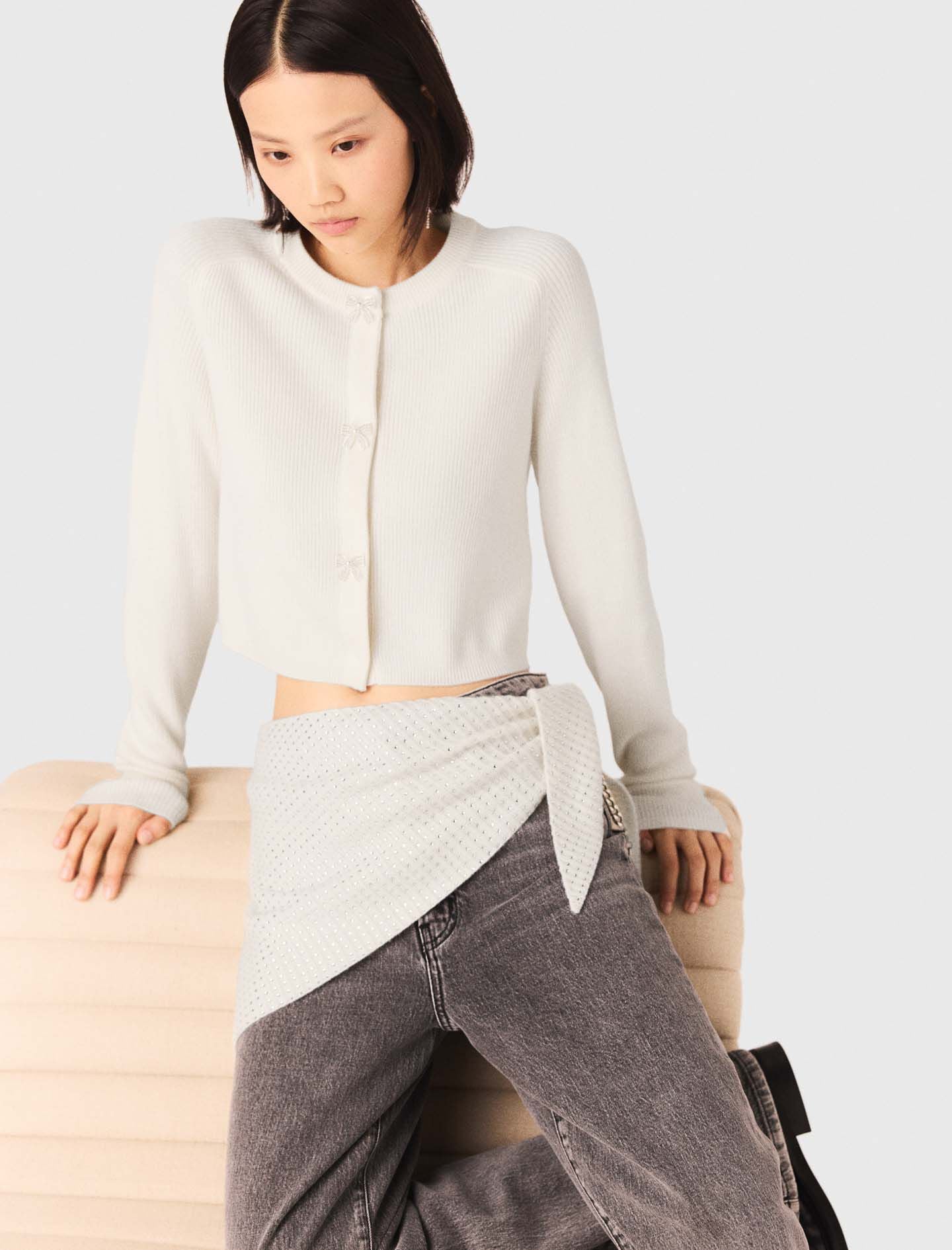 Maje Discount / Bow jewellery button cardigan