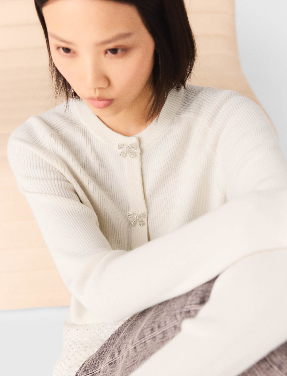 Maje Discount / Bow jewellery button cardigan
