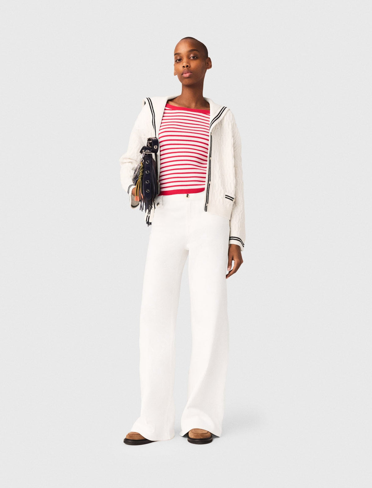 Maje Online / Cable-knit boat neck cardigan