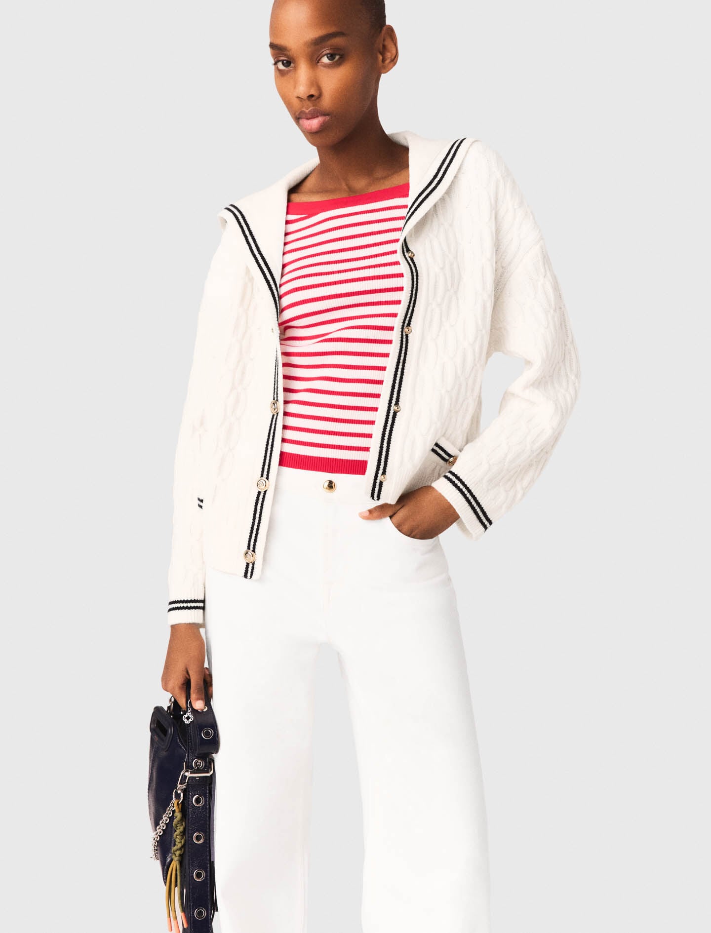Maje Online / Cable-knit boat neck cardigan