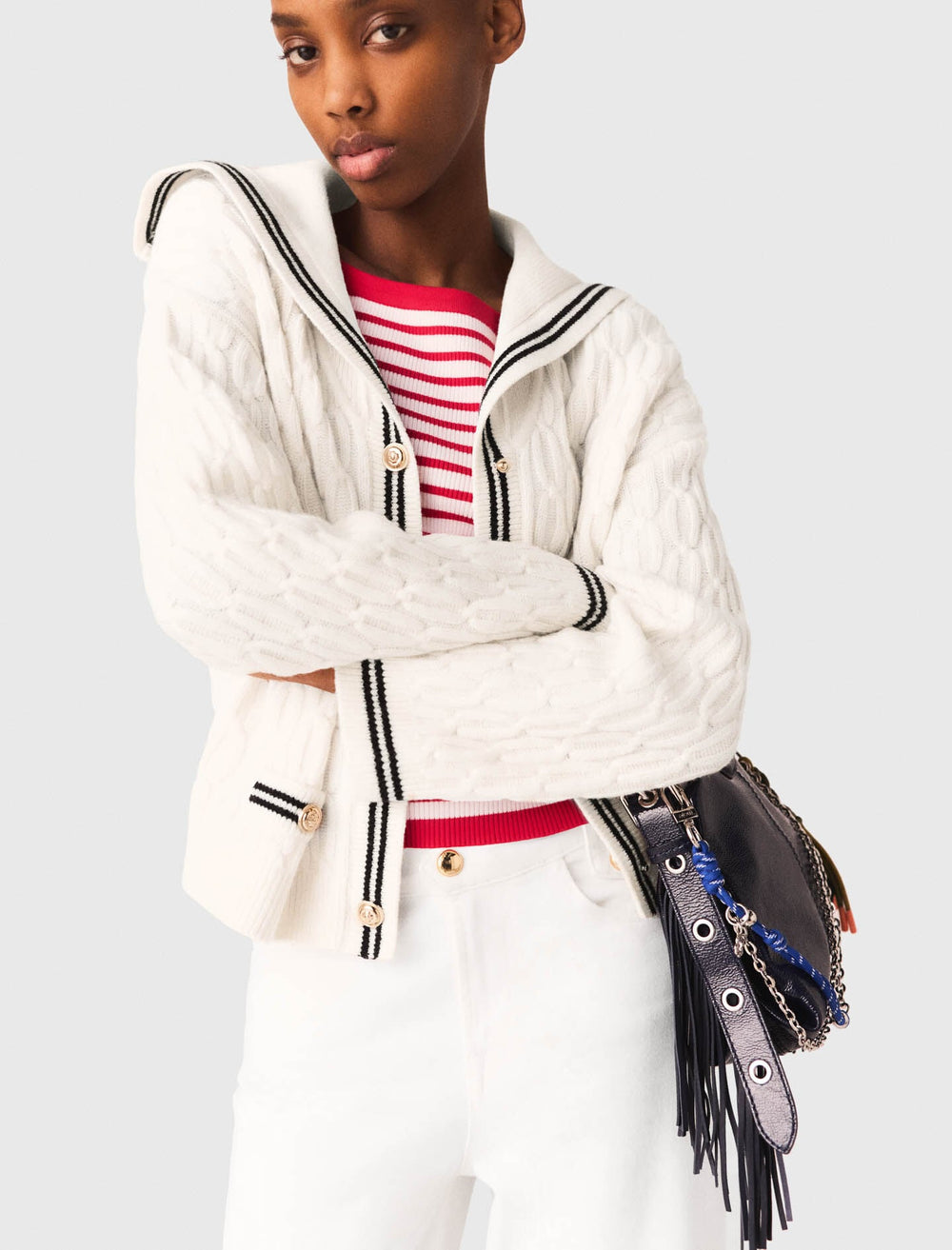 Maje Online / Cable-knit boat neck cardigan