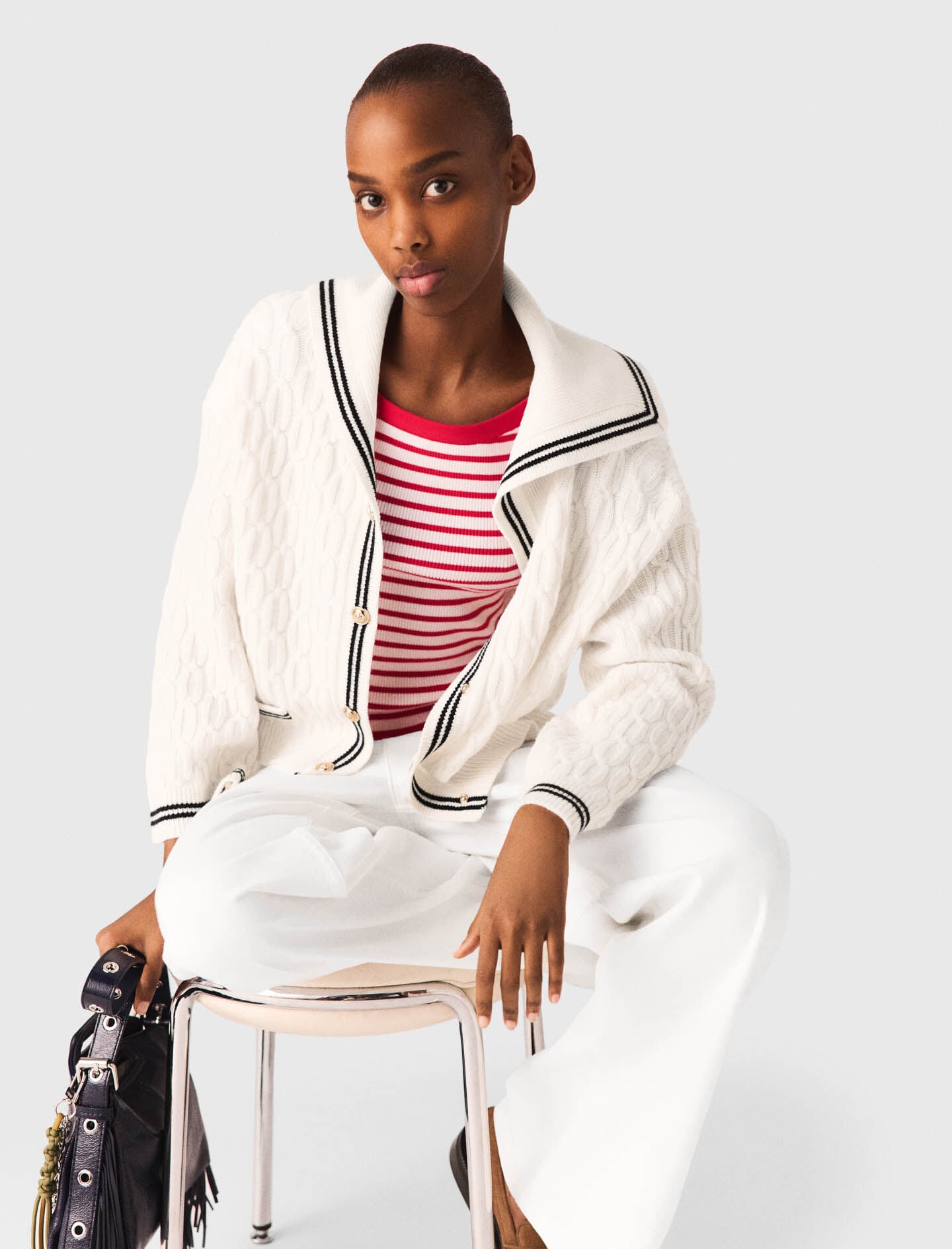 Maje Online / Cable-knit boat neck cardigan