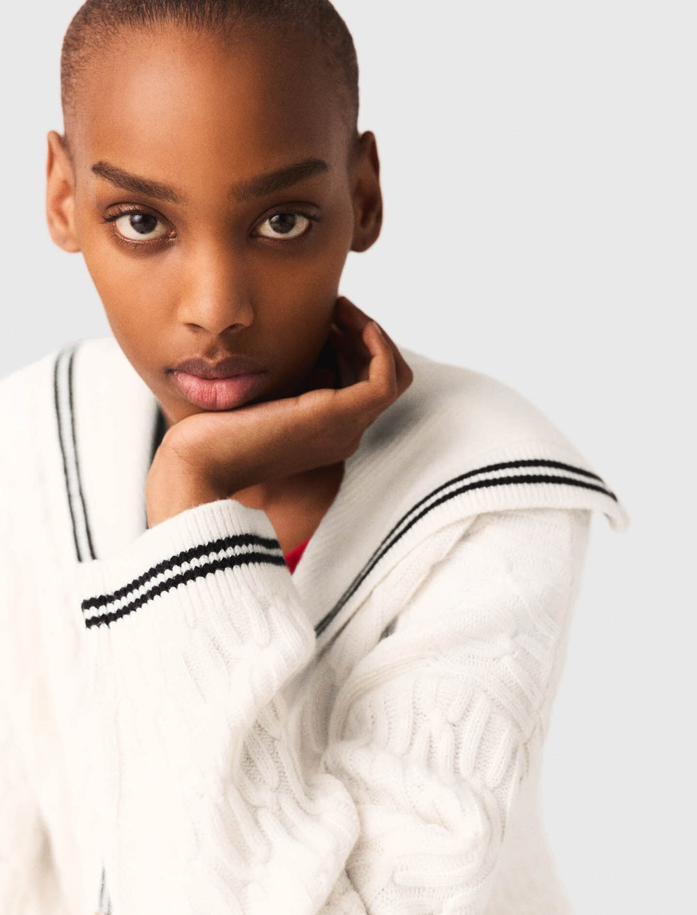 Maje Online / Cable-knit boat neck cardigan
