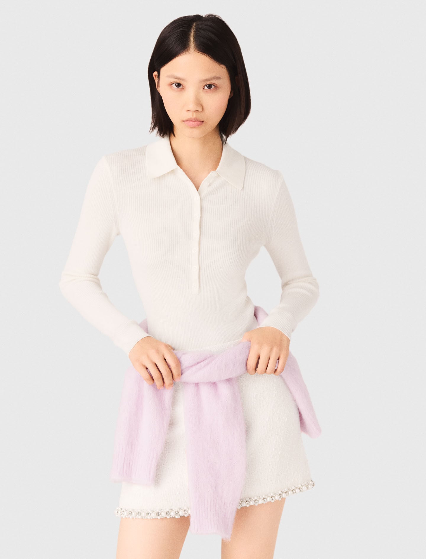 Maje Sale / Ribbed polo sweater