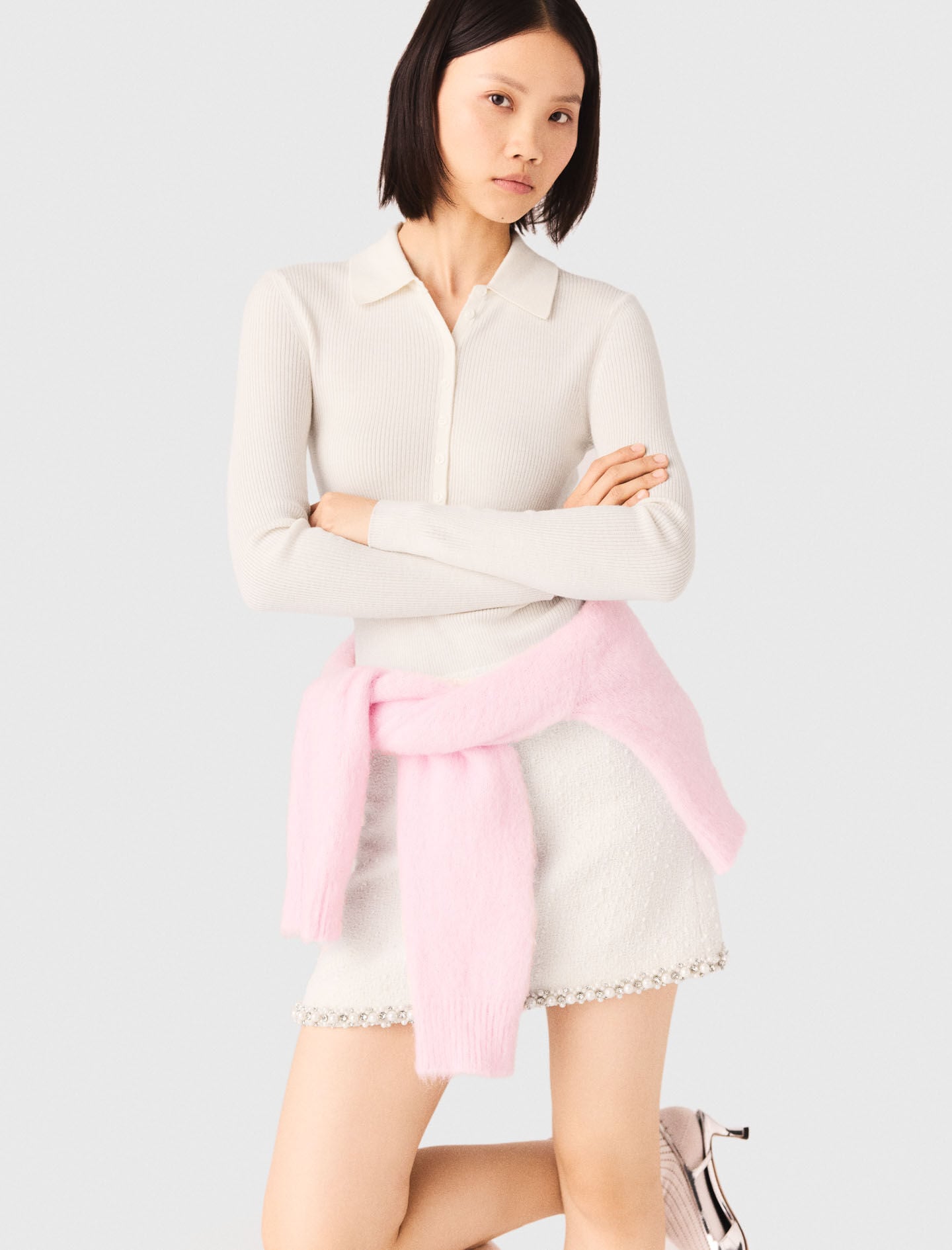 Maje Sale / Ribbed polo sweater