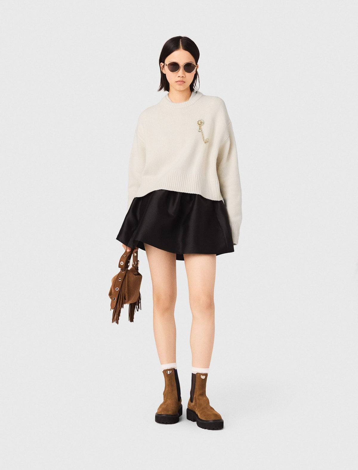 Maje On Sale / Sweater with floral brooch