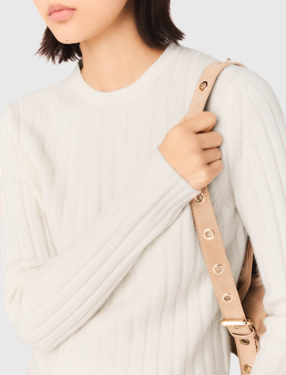 Maje Outlet / Pearl collar ribbed sweater