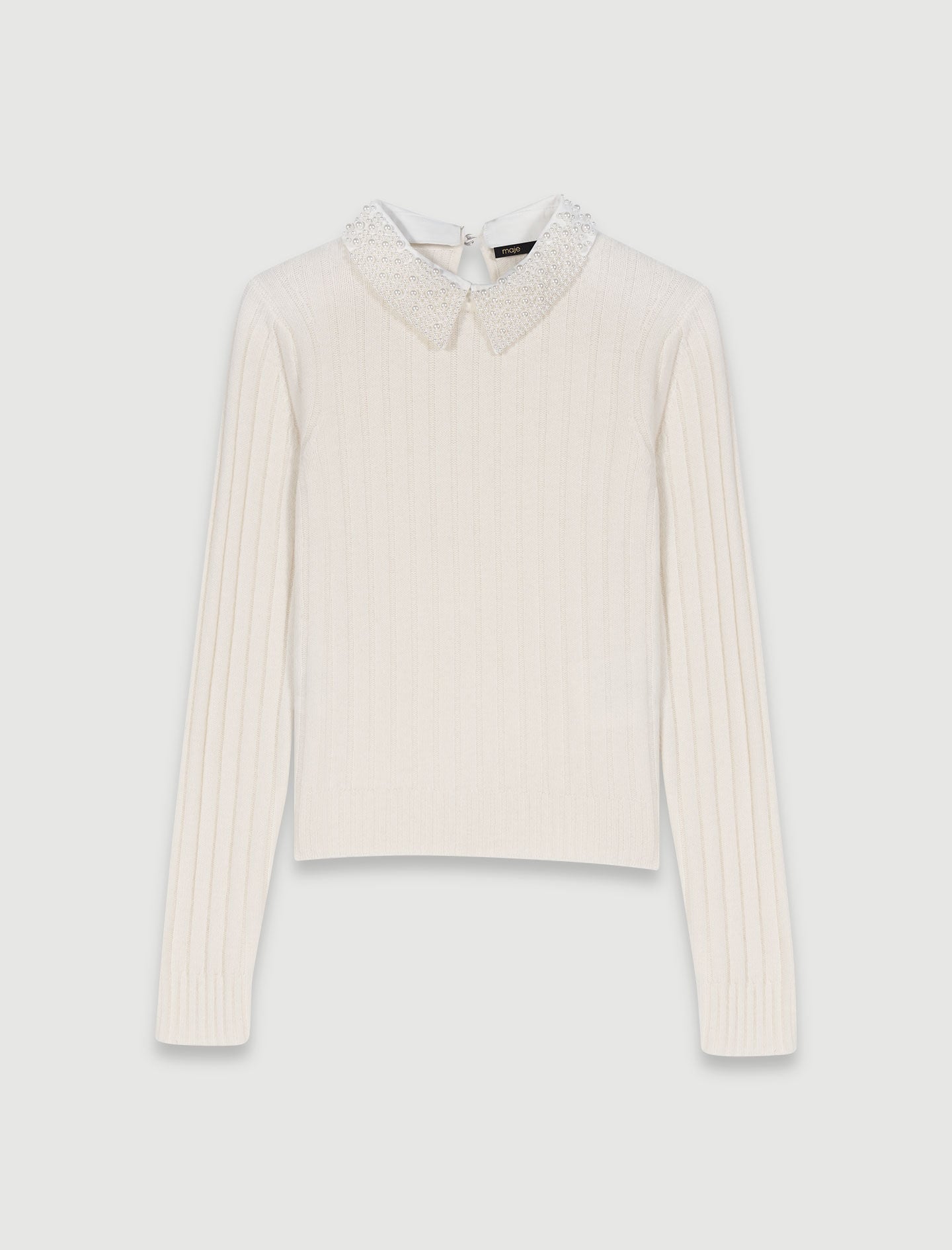 Maje Outlet / Pearl collar ribbed sweater