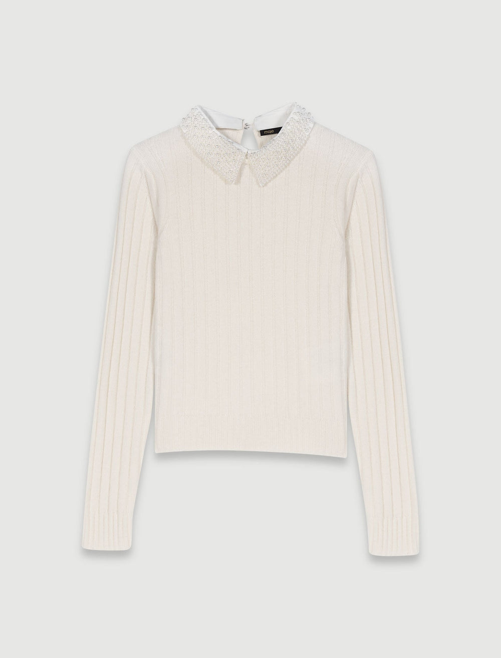 Maje Outlet / Pearl collar ribbed sweater