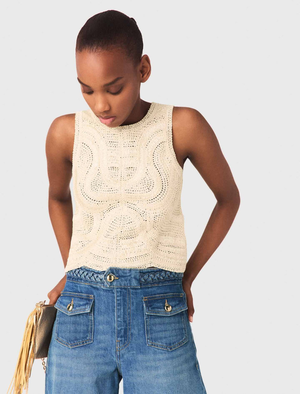 Maje On Sale / Sleeveless crochet-knit top