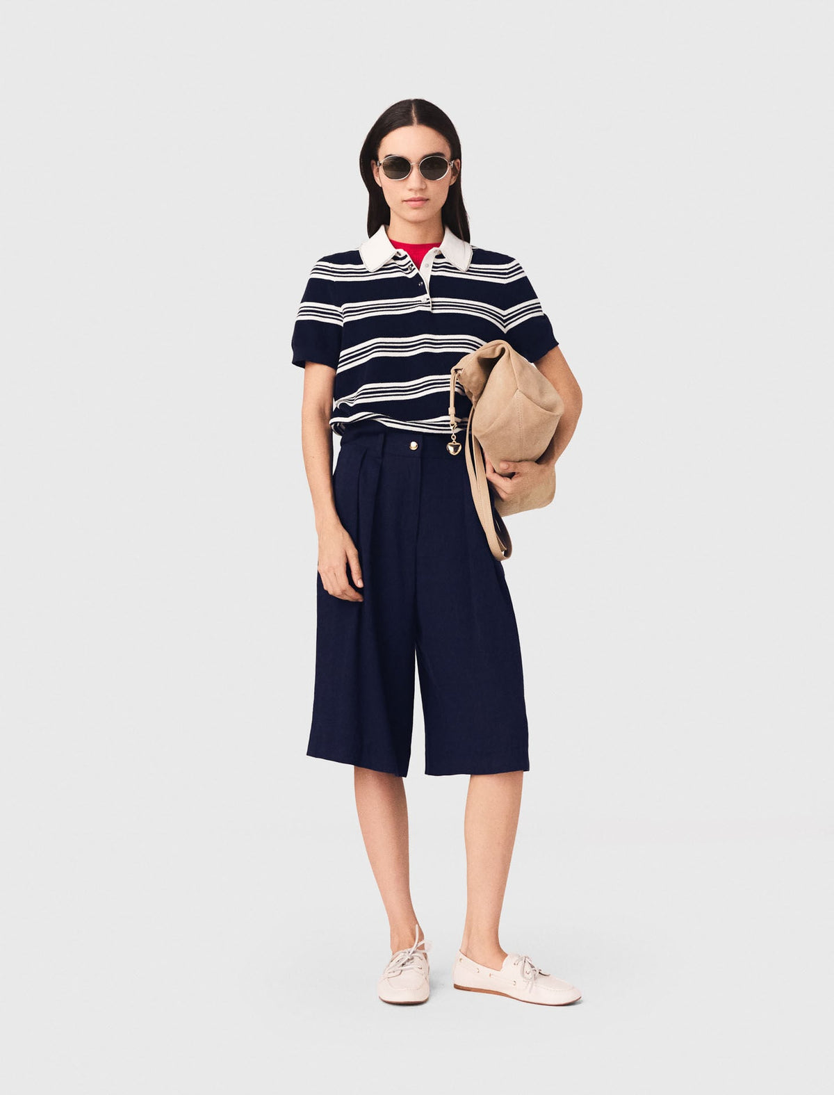 Maje Outlet / Striped polo with rhinestone collar