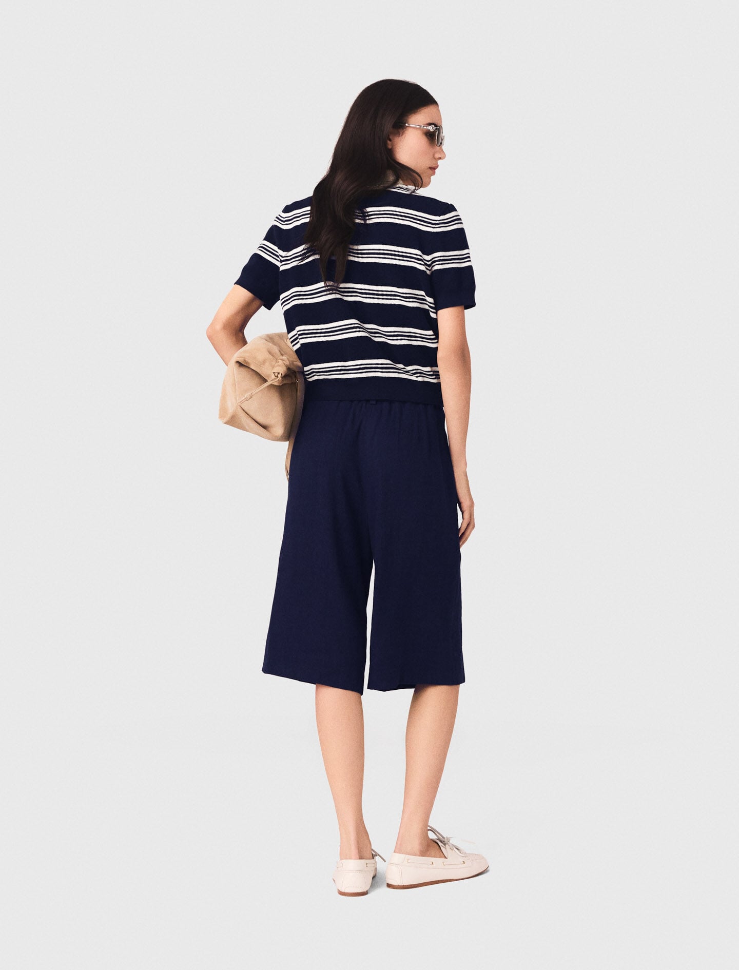 Maje Outlet / Striped polo with rhinestone collar