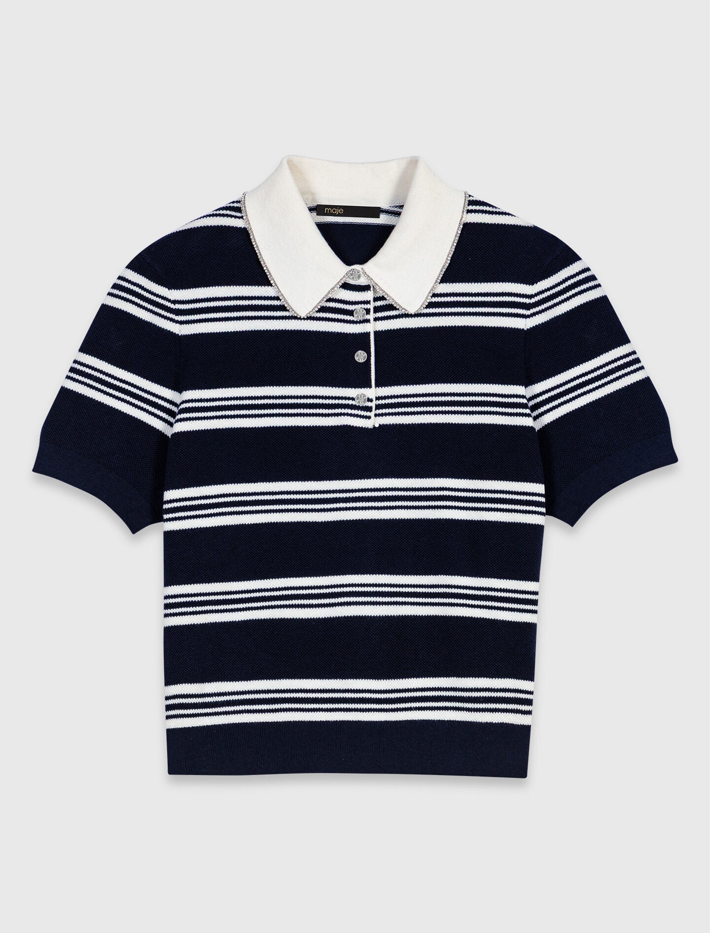 Maje Outlet / Striped polo with rhinestone collar