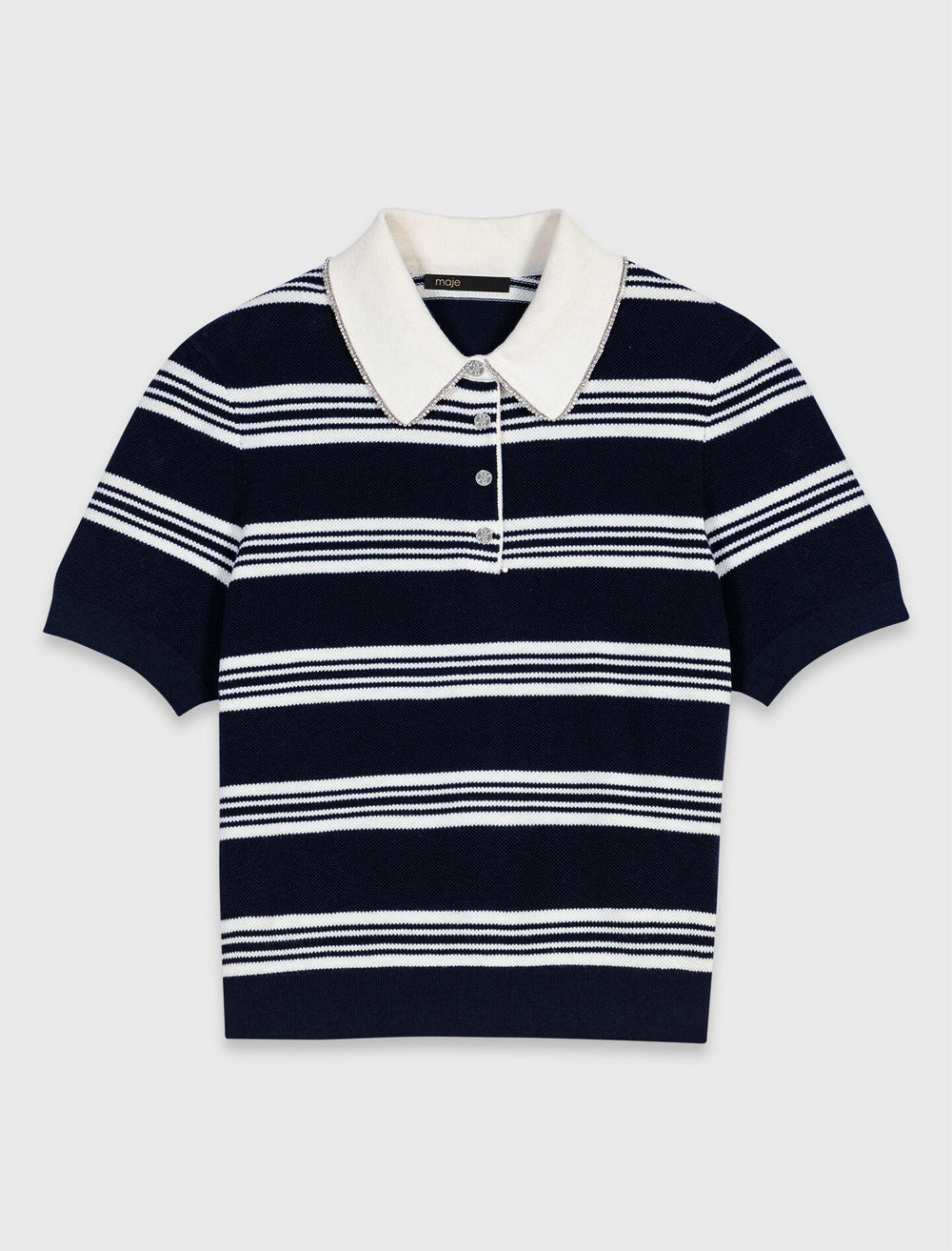 Maje Outlet / Striped polo with rhinestone collar