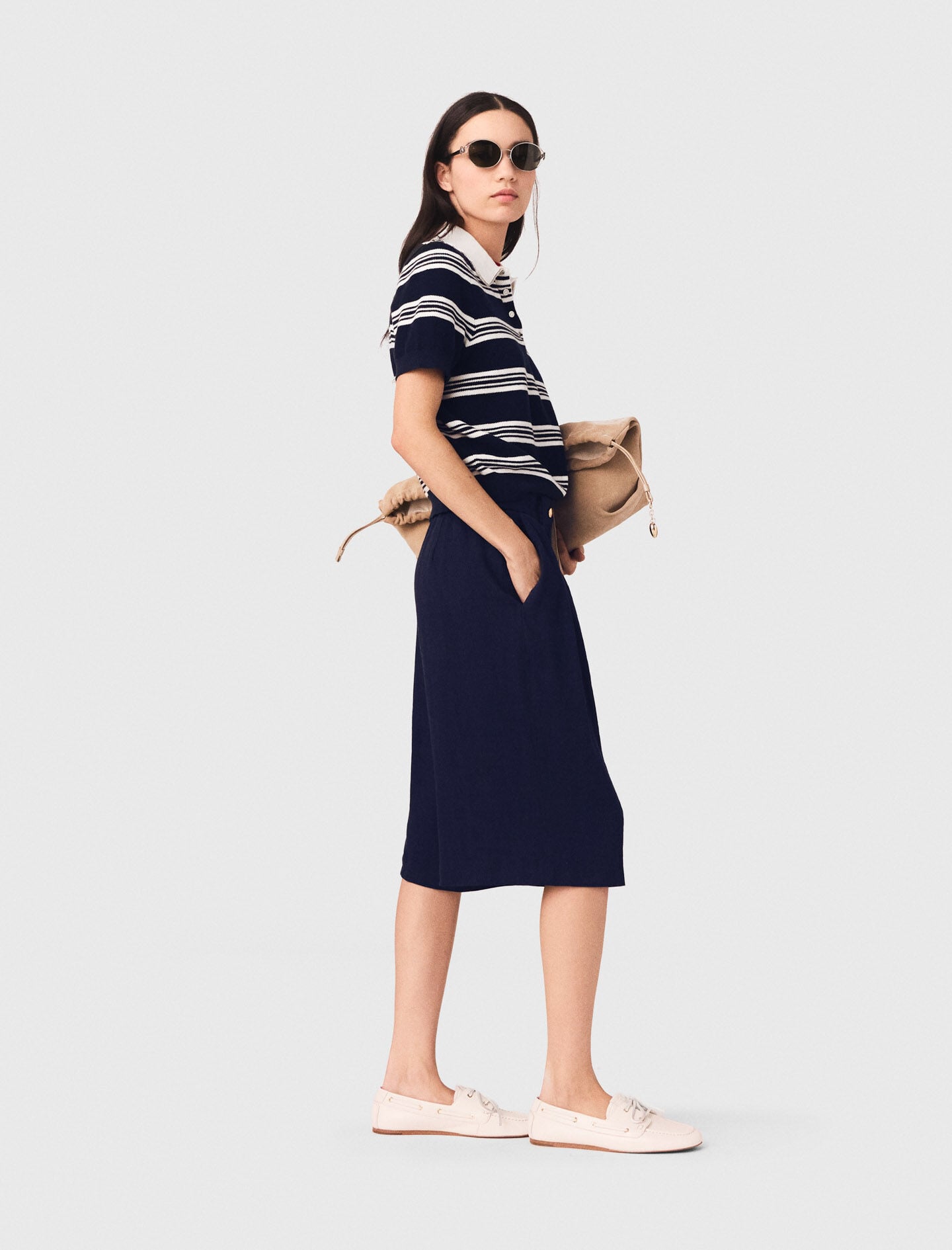 Maje Outlet / Striped polo with rhinestone collar