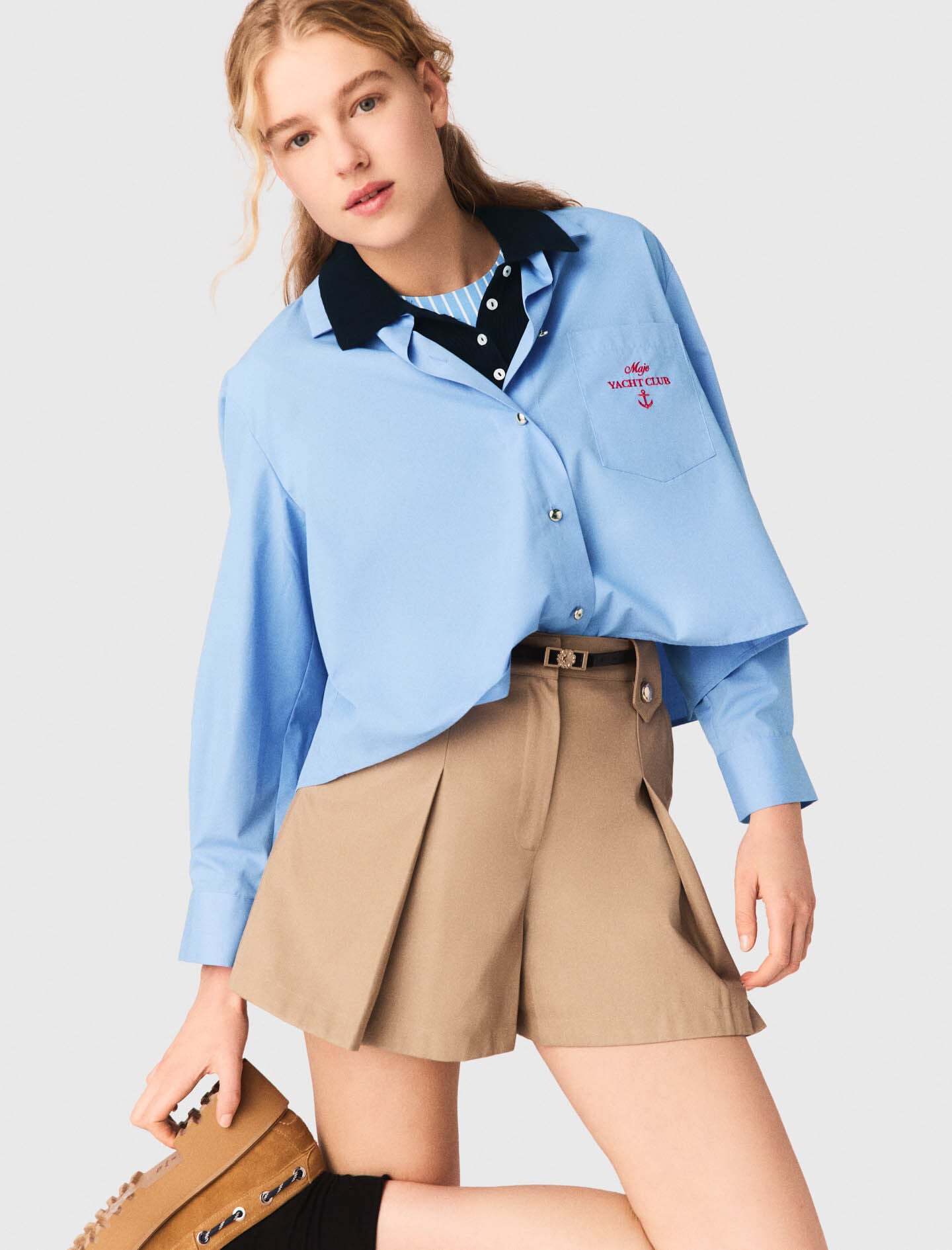 Maje Sale / Pleated cotton shorts