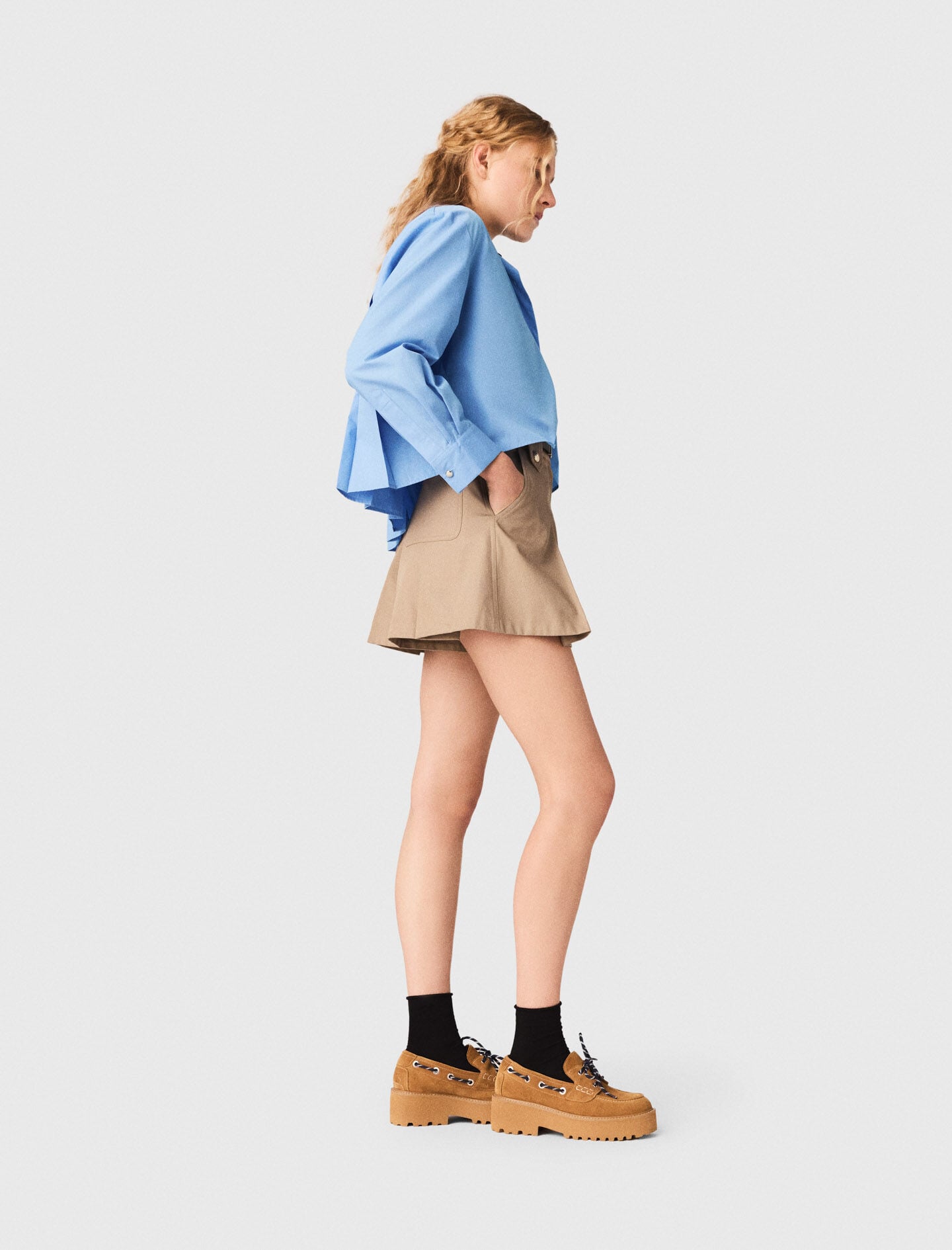 Maje Sale / Pleated cotton shorts