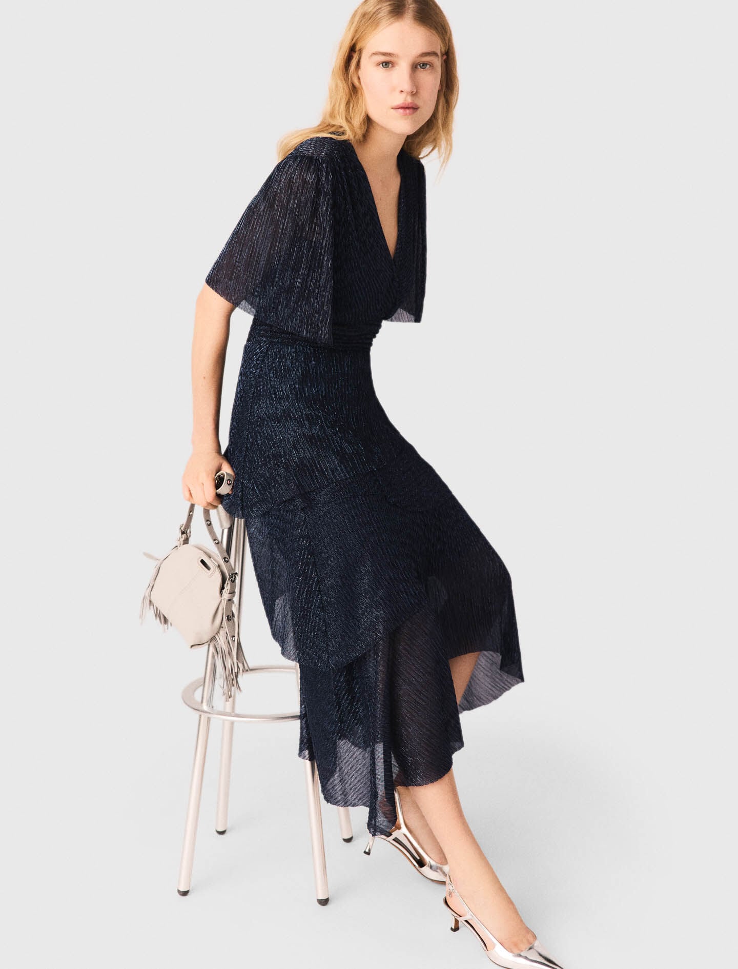 Maje Online / Metallic ruffled midi dress
