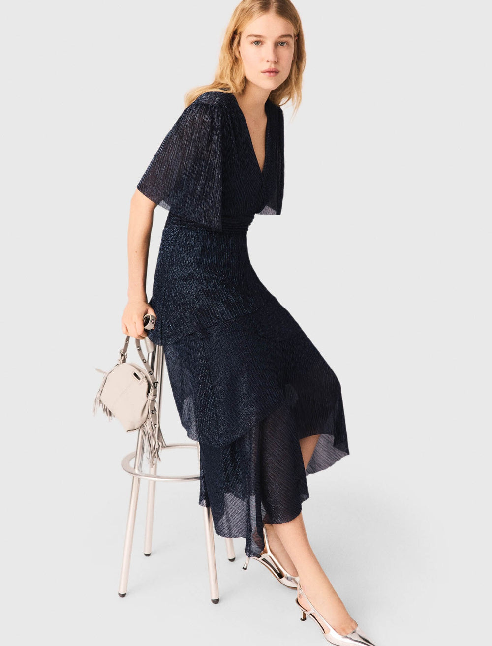 Maje Online / Metallic ruffled midi dress